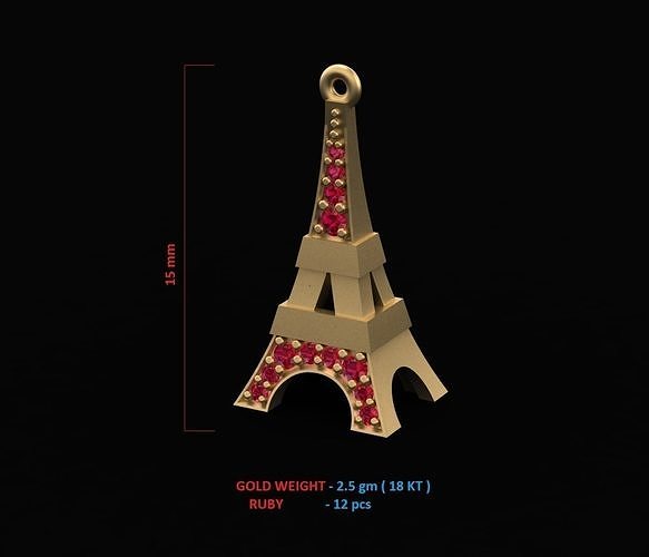 PENDANT eiffel tower in gold Free 3D print model