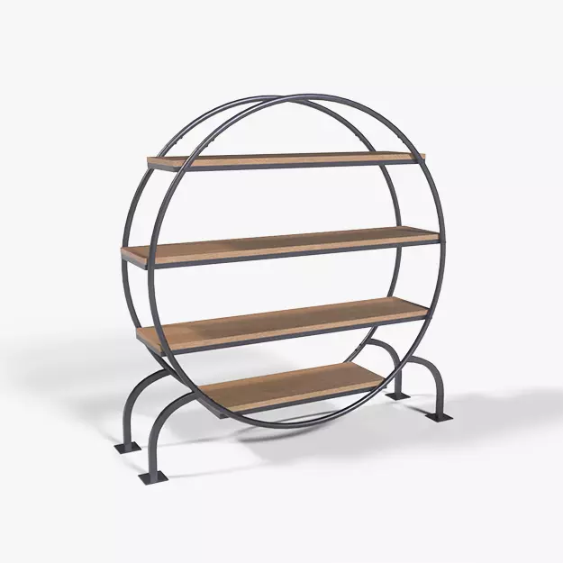 Round Books Shelve wood oak Low-poly 3D model