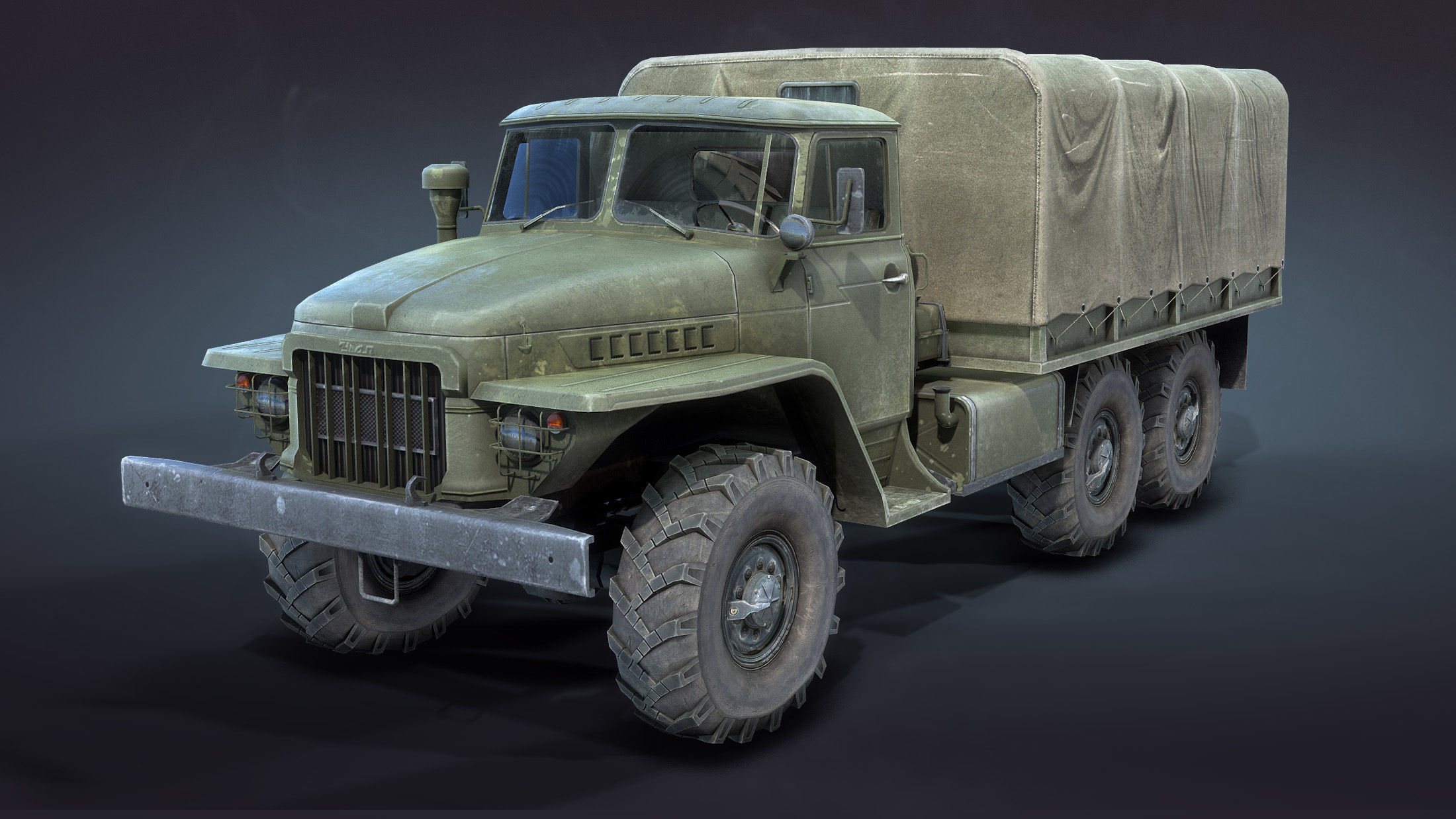 Ural-375 Flatbed Low-poly 3D model_0