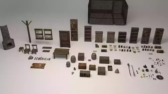 Medieval alchemy magic house mega pack - 130 items collection Low-poly 3D model