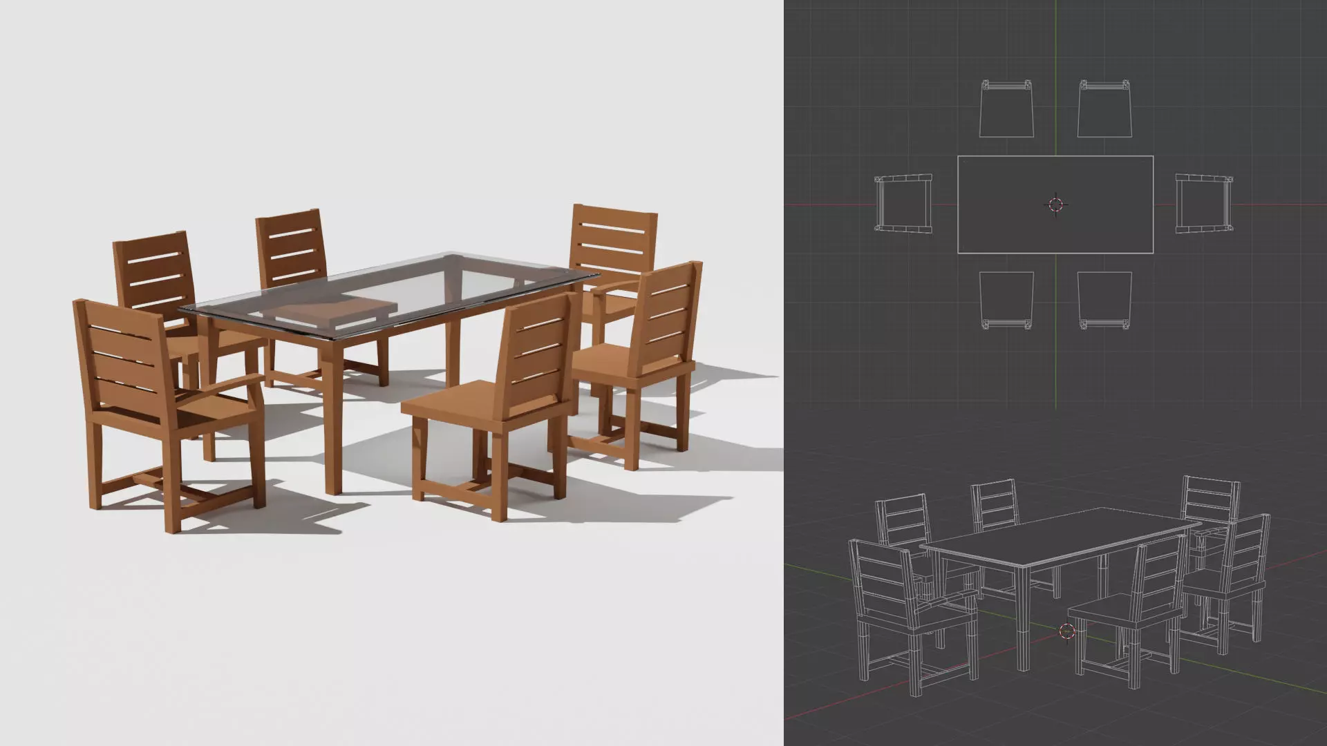 3D model Low-Polygons 8 Set of Dining furniture Table Chair and Sofa VR ...