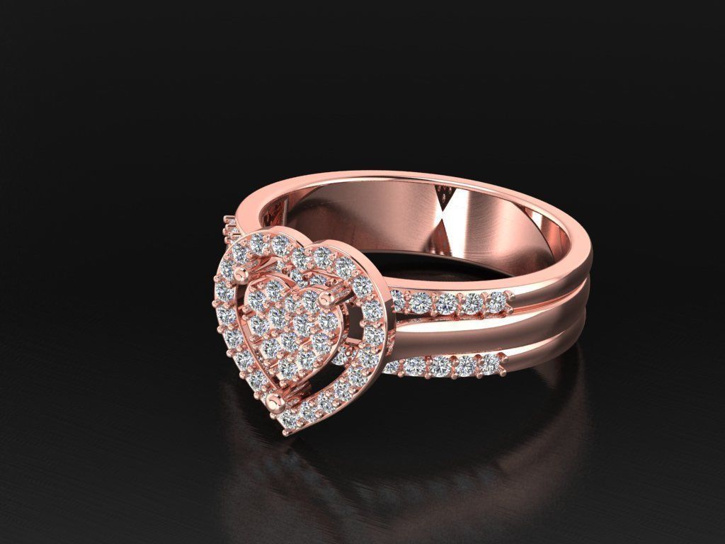Diamond Jewelry Heart Ring 3D print model 3D print model_9