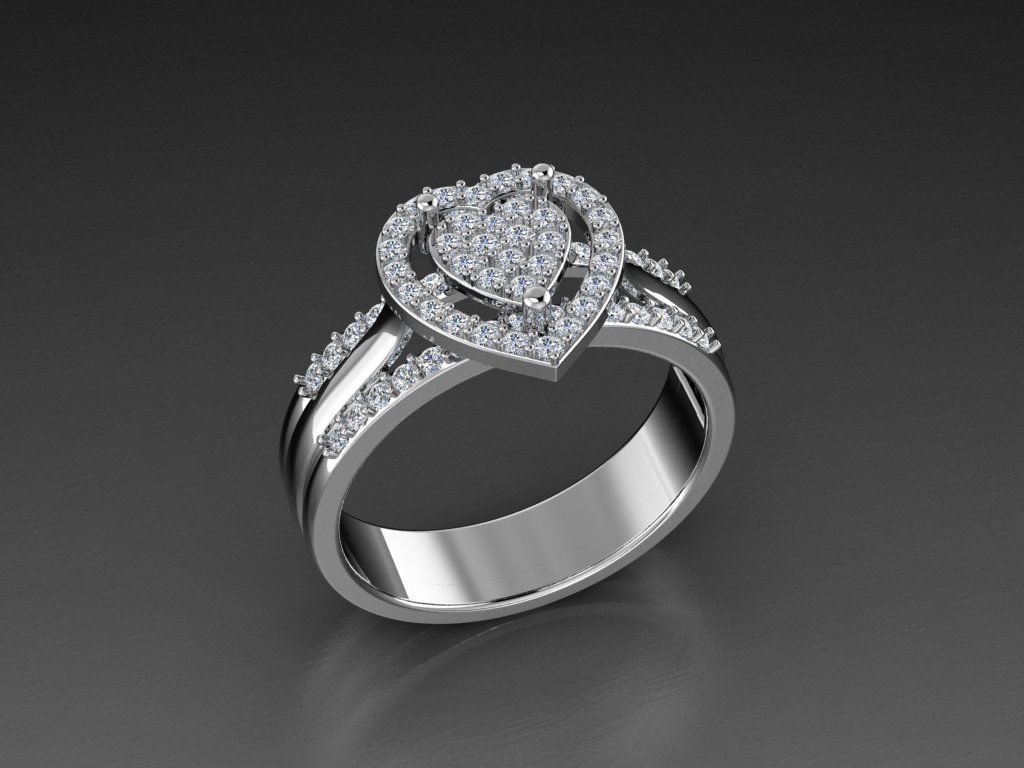 Diamond Jewelry Heart Ring 3D print model 3D print model_10