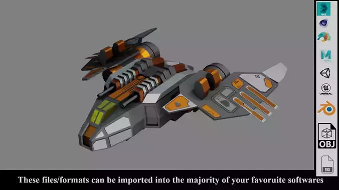 Sci-Fi Fighter Ship v1- Low Poly - Game Ready - PBR