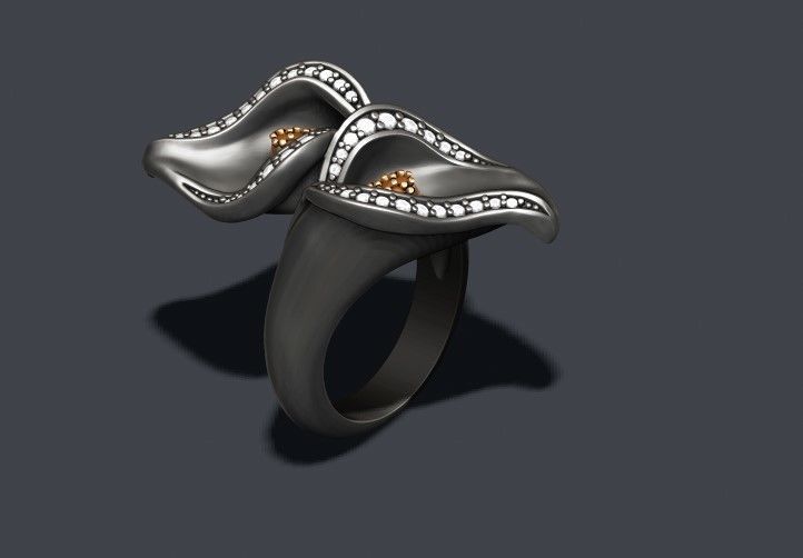 Calla Lily ring with gems 3D print model_5