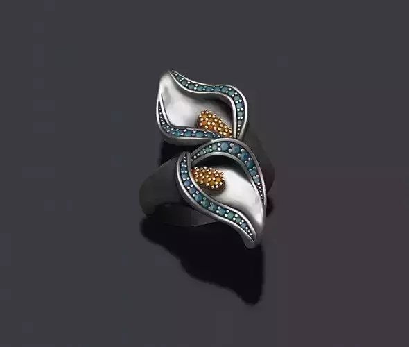 Calla Lily ring with gems 3D print model