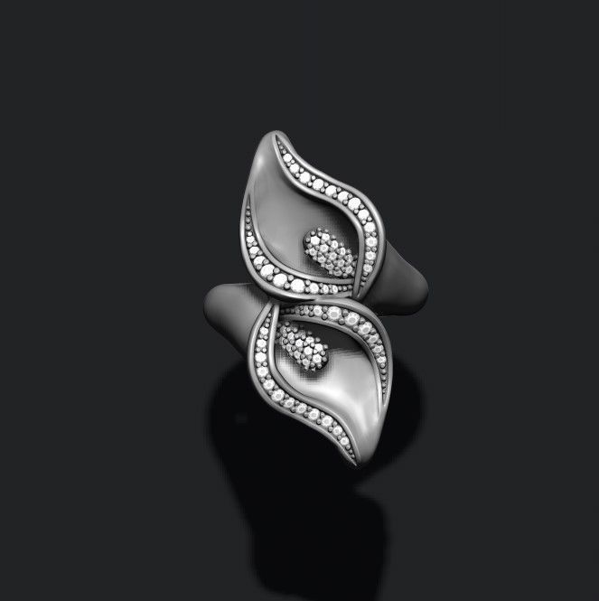 Calla Lily ring with gems 3D print model_1