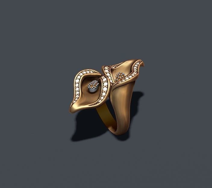 Calla Lily ring with gems 3D print model_6