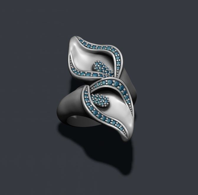 Calla Lily ring with gems 3D print model_2