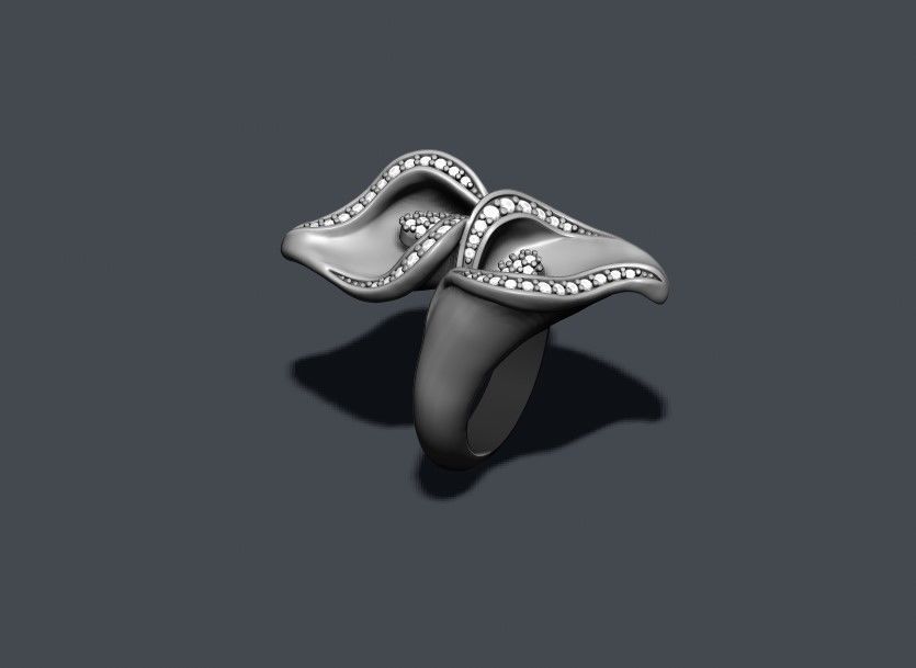 Calla Lily ring with gems 3D print model_7