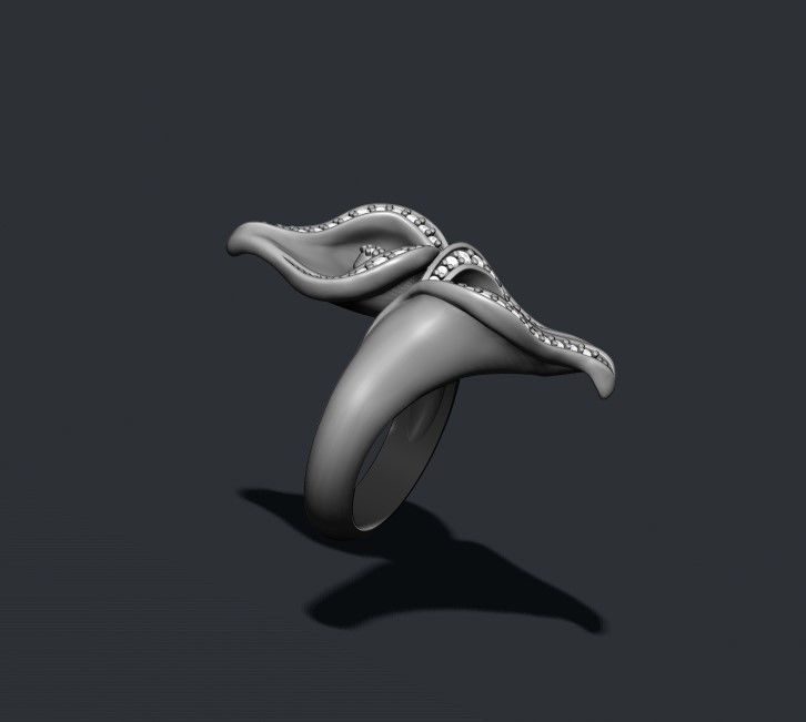 Calla Lily ring with gems 3D print model_8