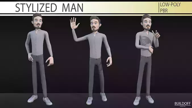Stylized man Low-poly 3D model