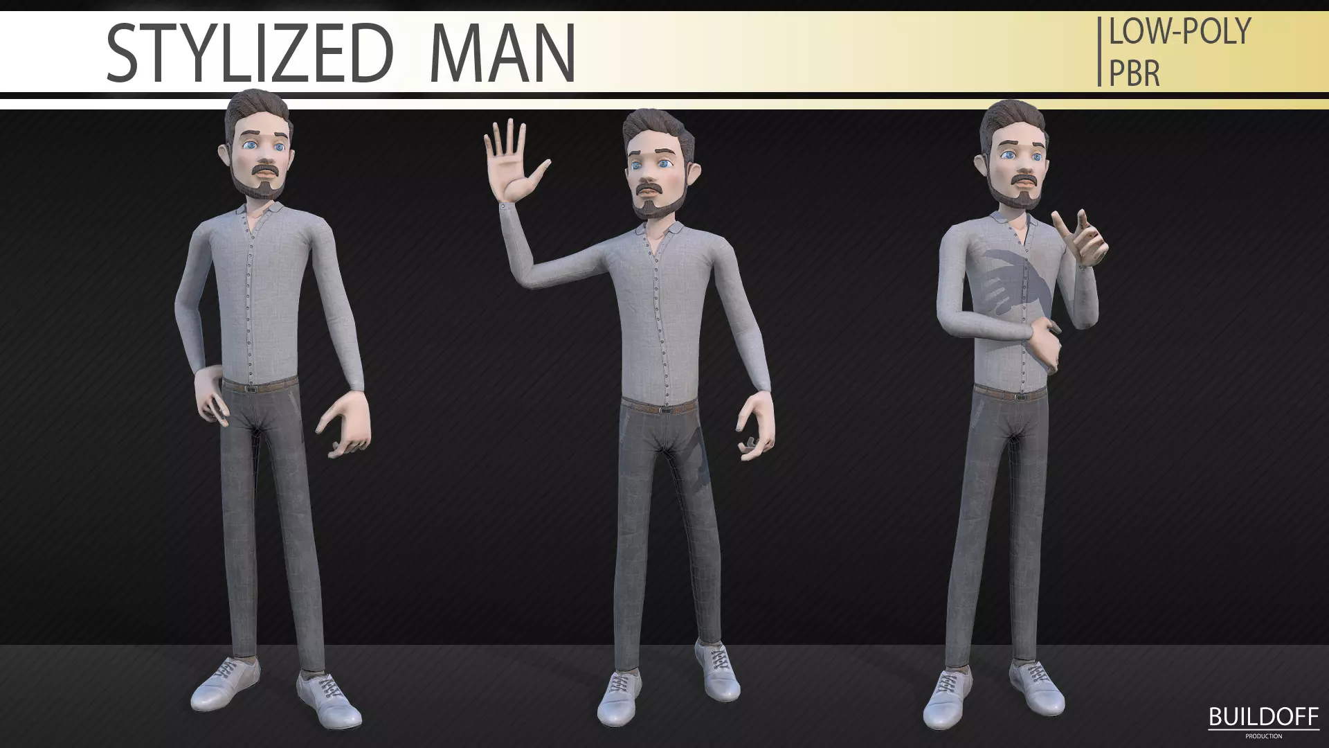 Stylized man Low-poly 3D model