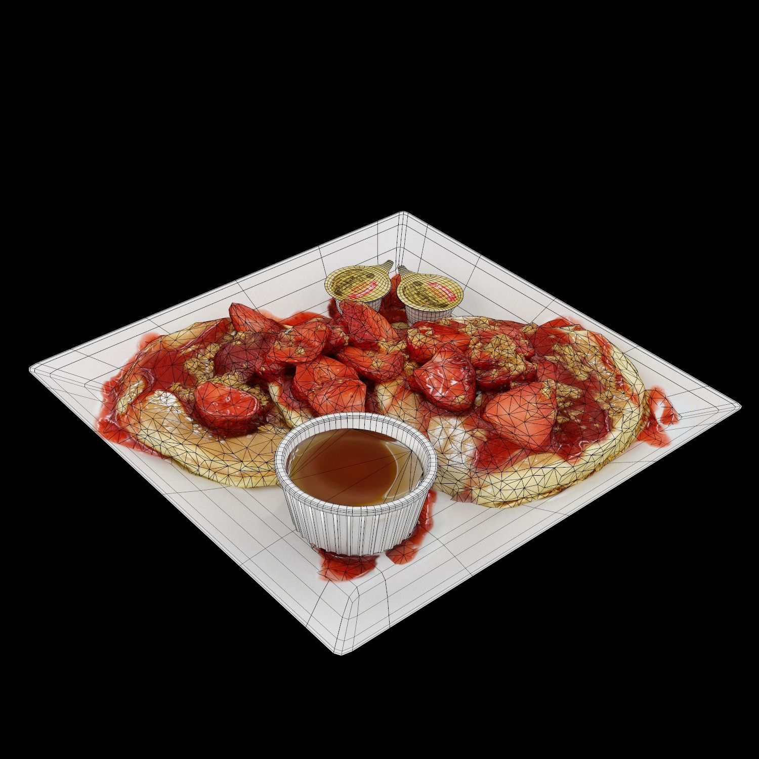 Strawberry shortcake Pancakes Low-poly 3D model_5