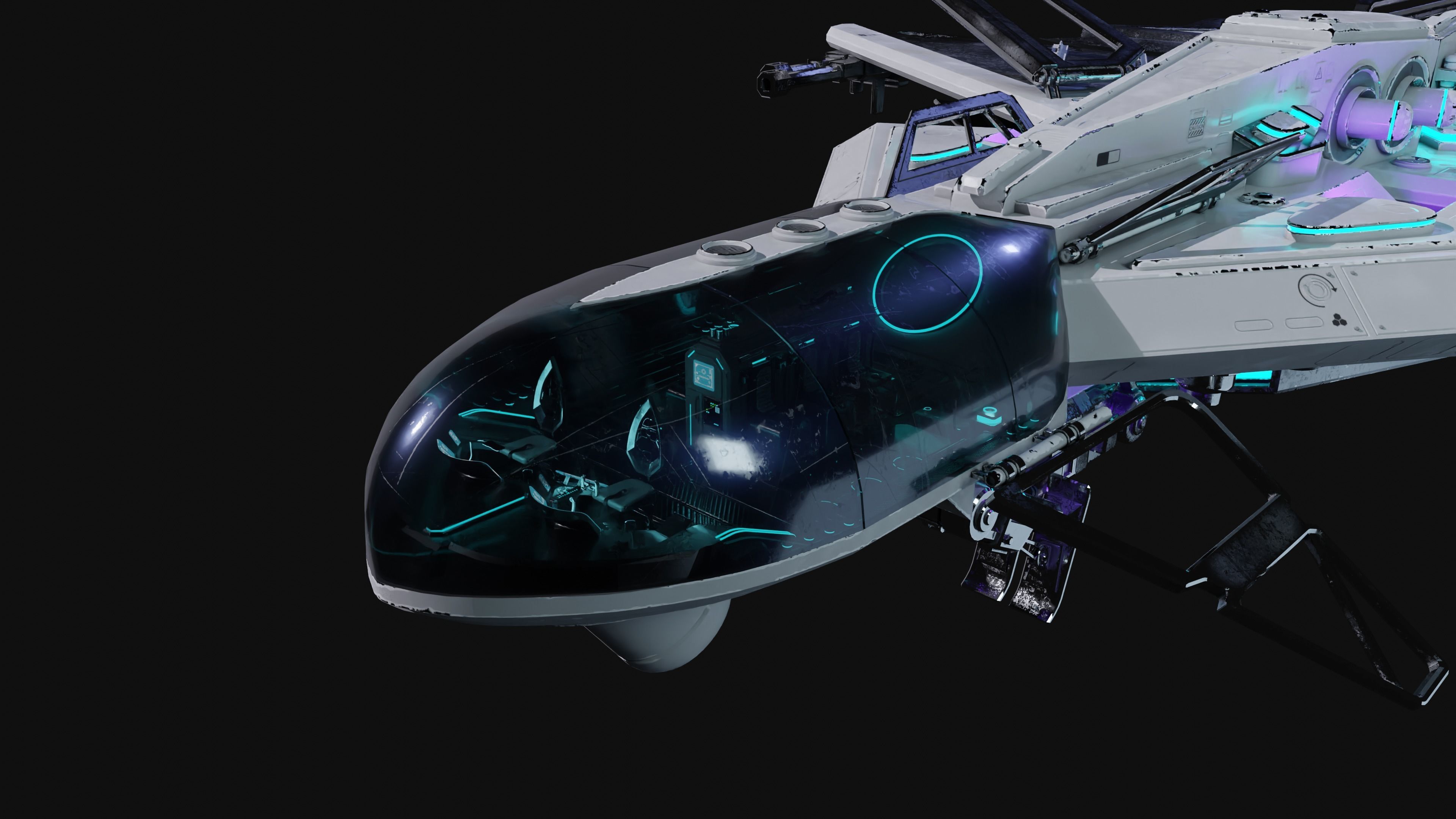 Spaceship with Cockpit Low-poly 3D model_6