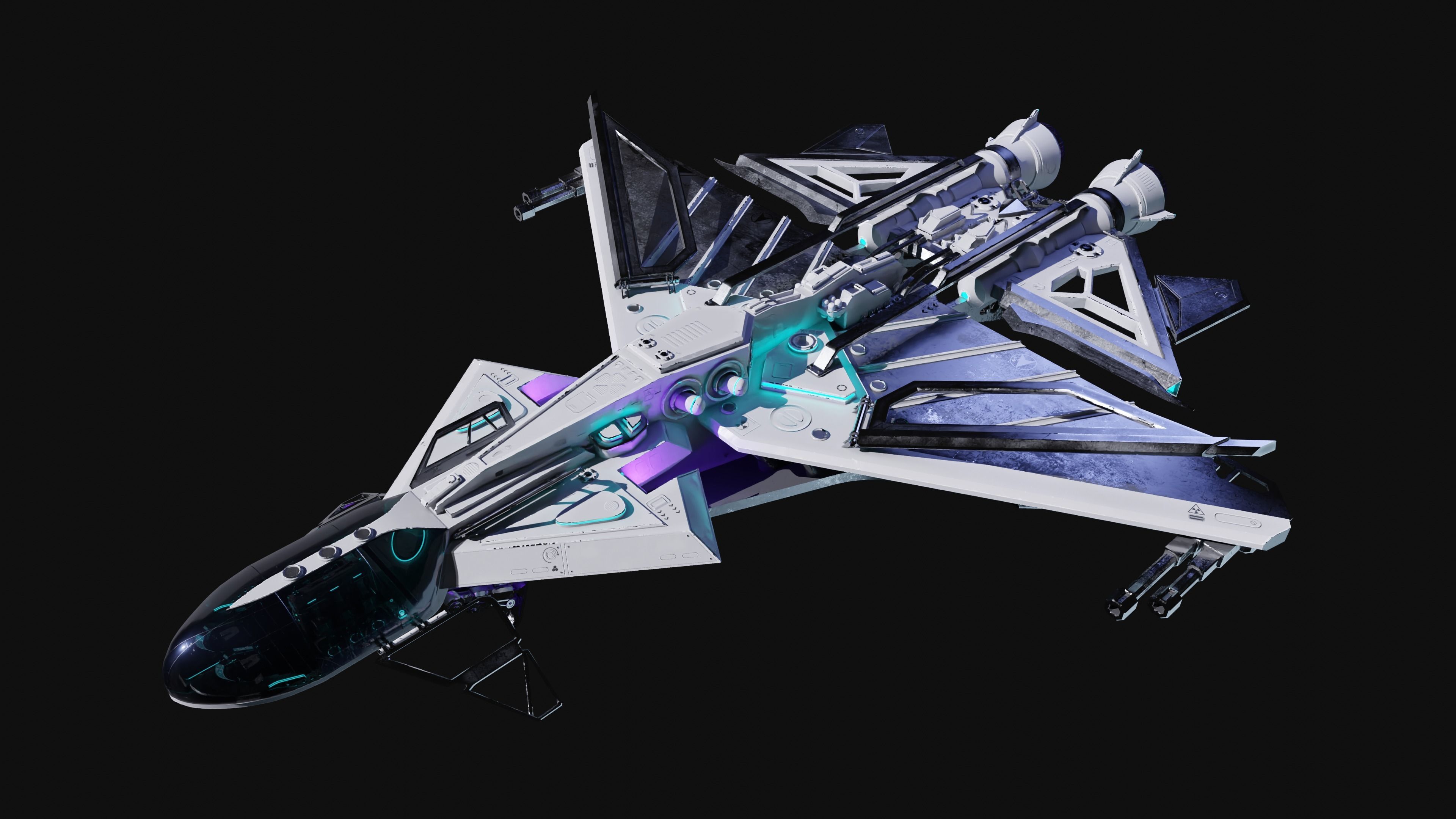 Spaceship with Cockpit Low-poly 3D model_8