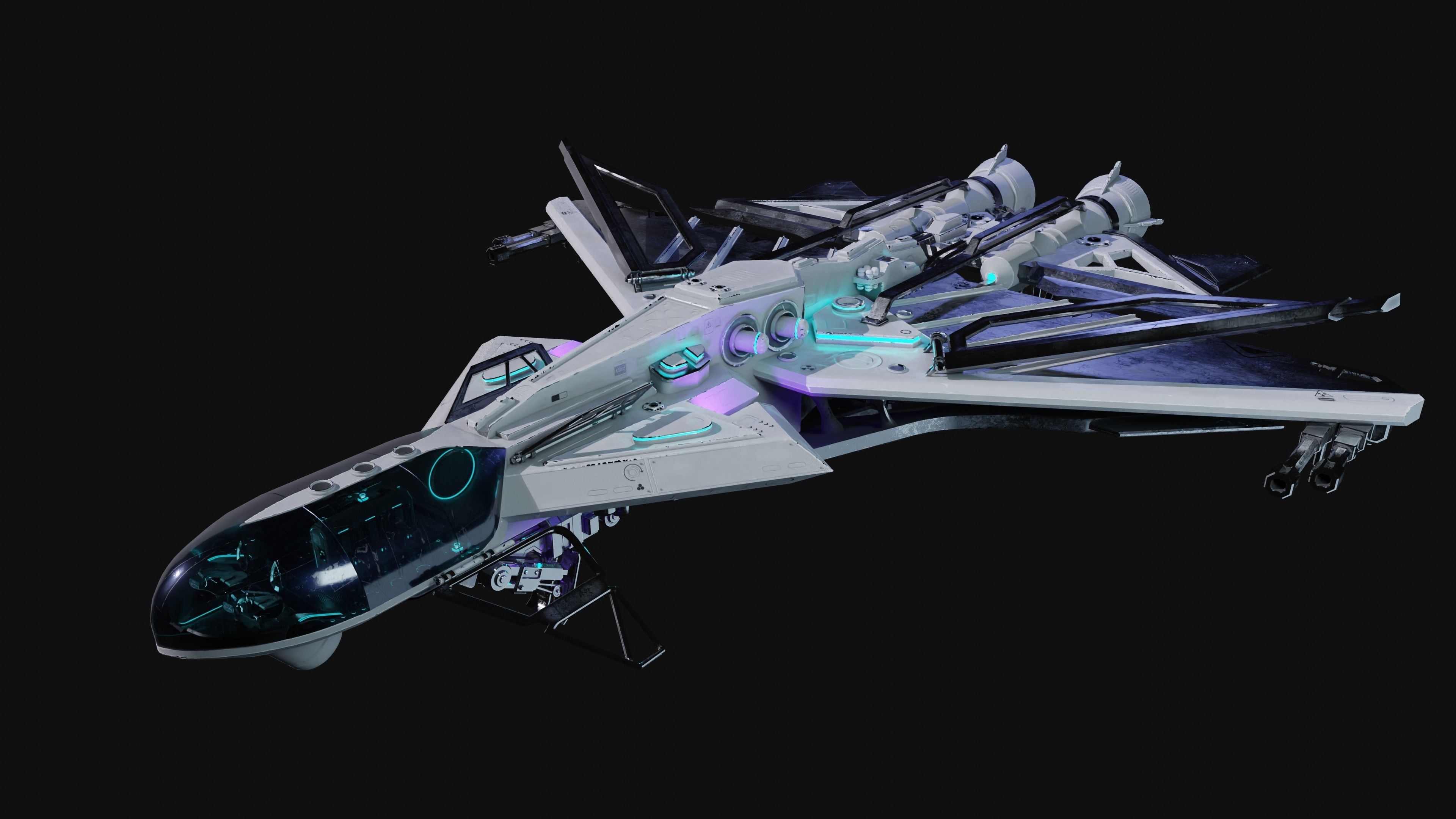 Spaceship with Cockpit Low-poly 3D model_7