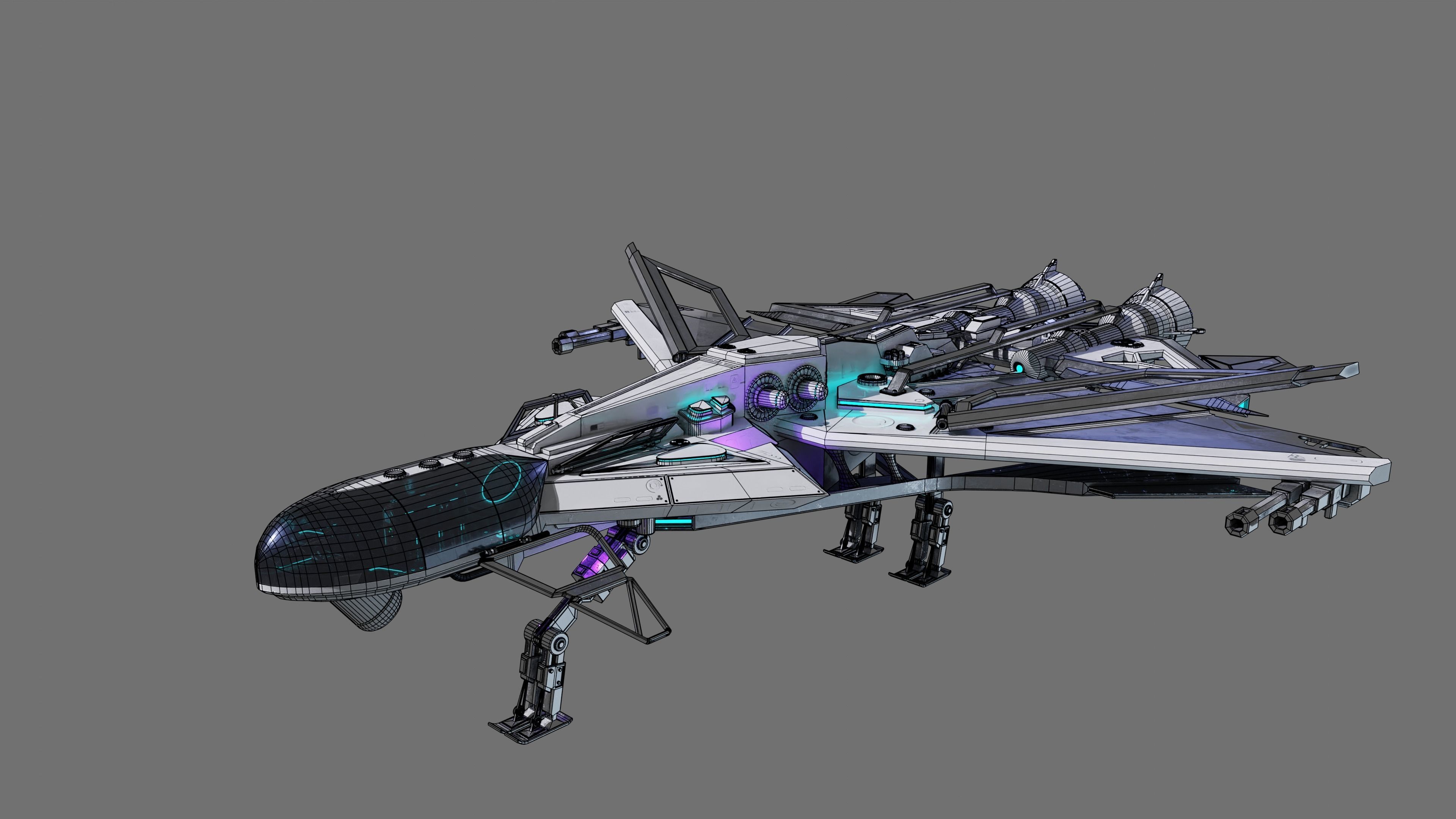 Spaceship with Cockpit Low-poly 3D model_42