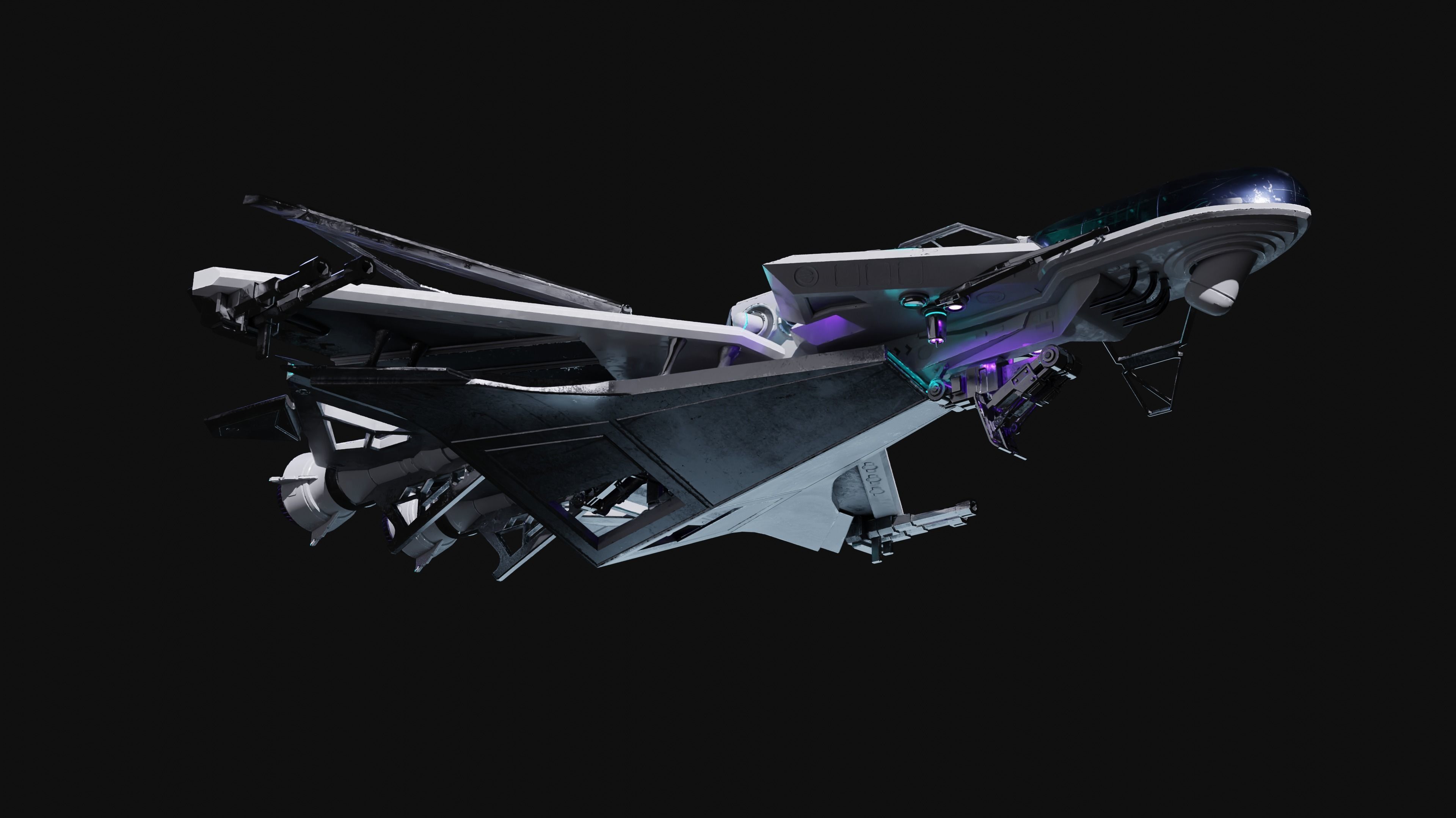 Spaceship with Cockpit Low-poly 3D model_12