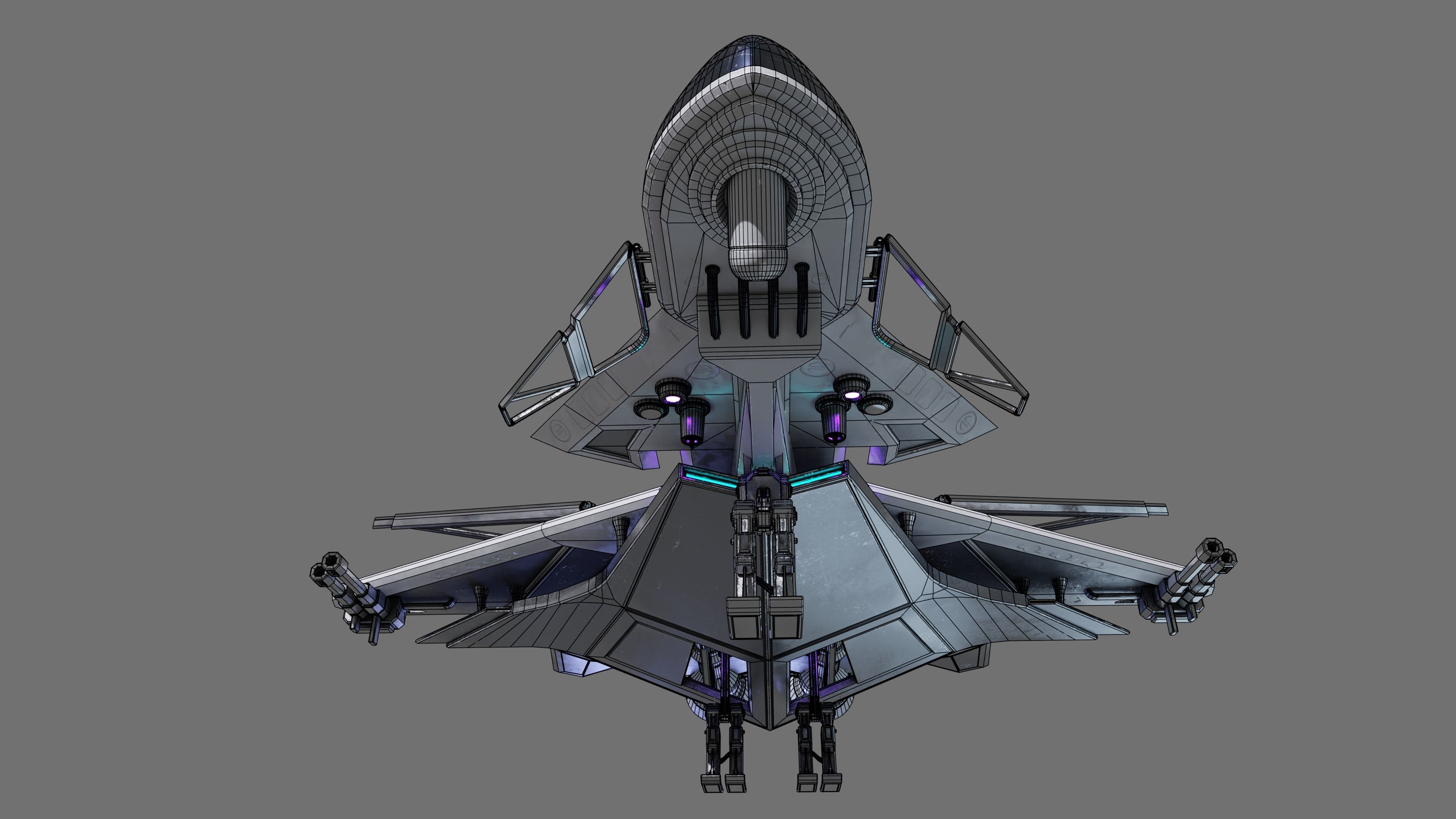 Spaceship with Cockpit Low-poly 3D model_47