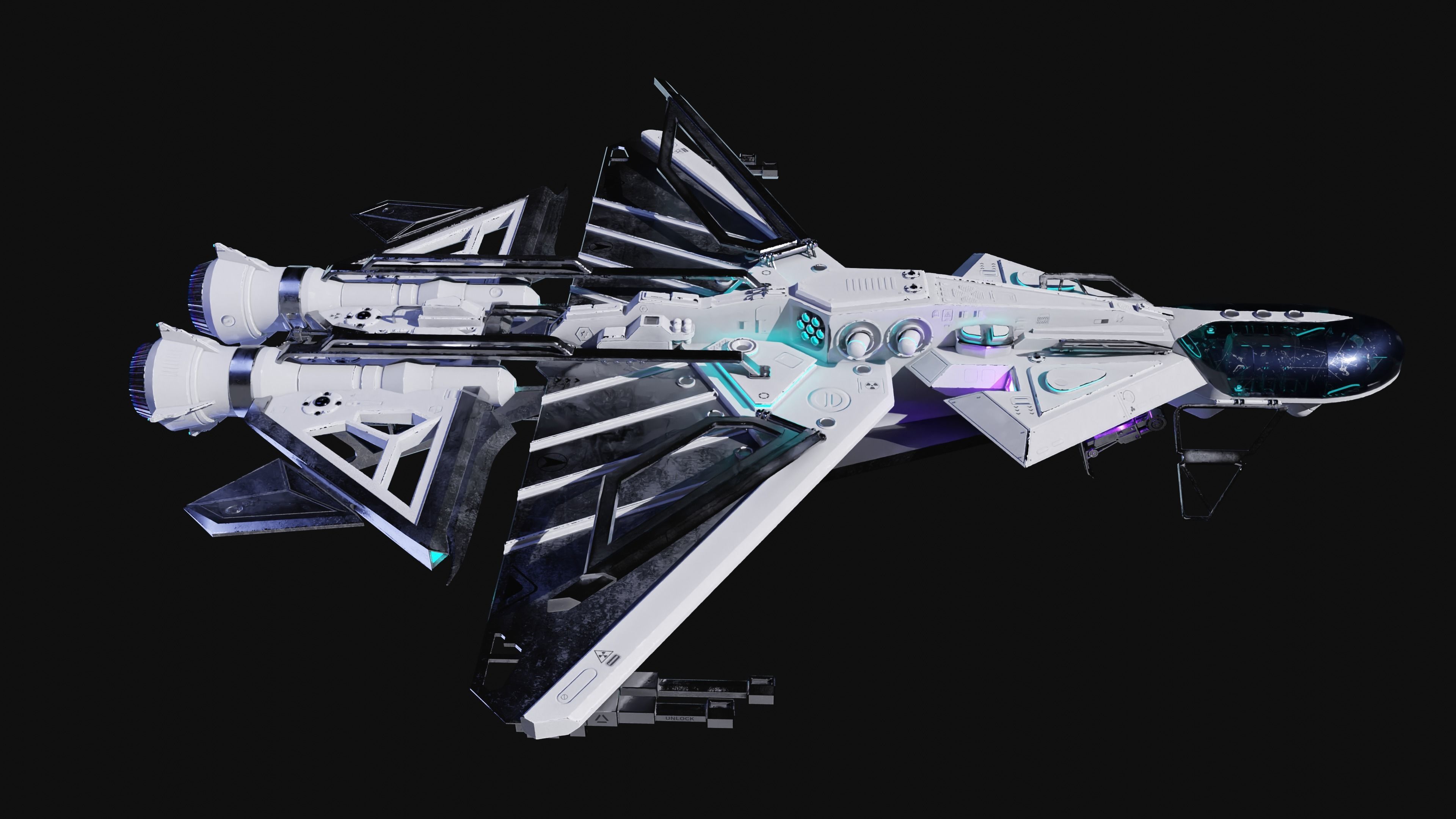 Spaceship with Cockpit Low-poly 3D model_18