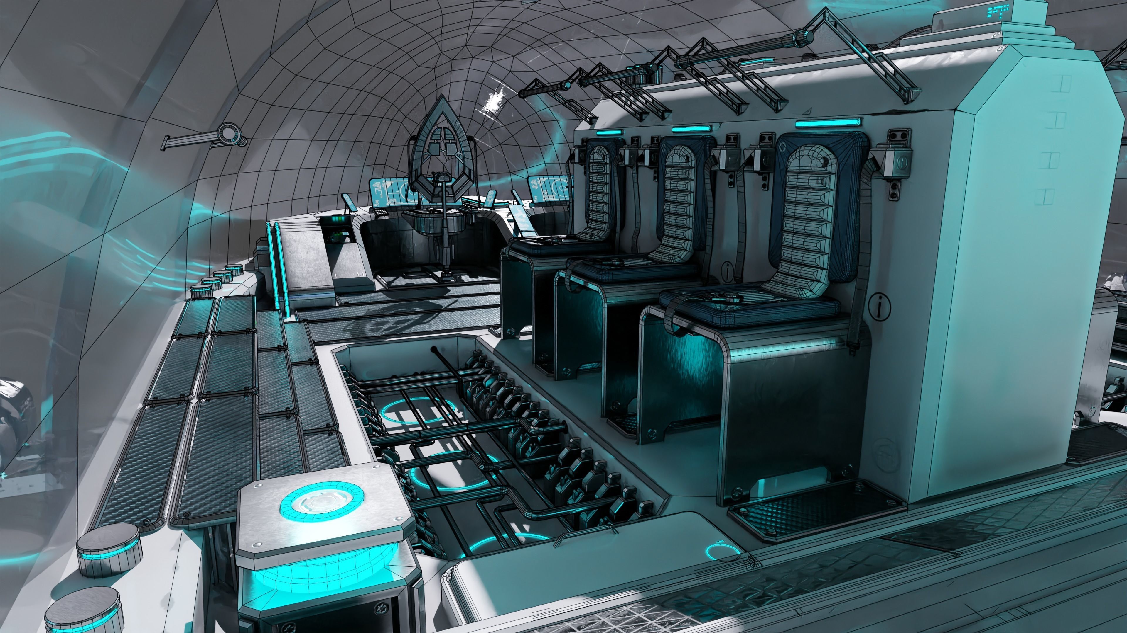 Spaceship with Cockpit Low-poly 3D model_33