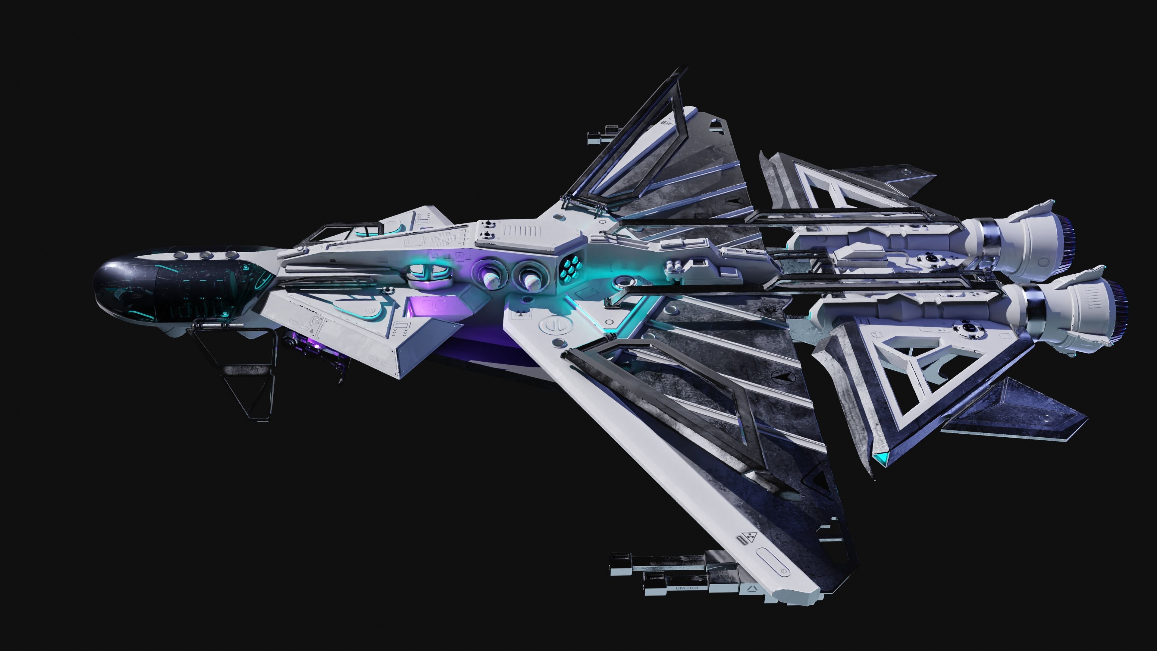 Spaceship with Cockpit Low-poly 3D model_16