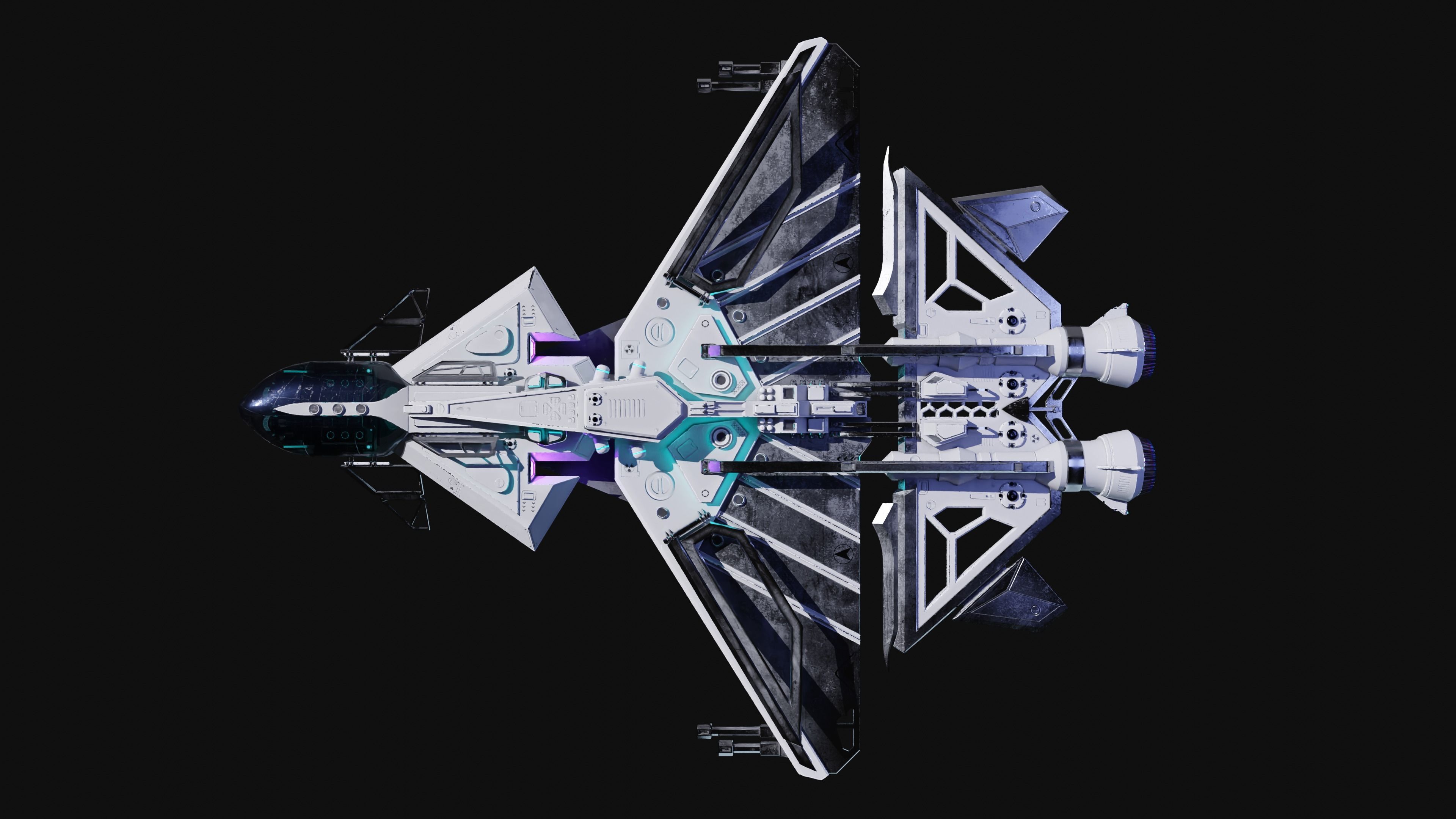 Spaceship with Cockpit Low-poly 3D model_9