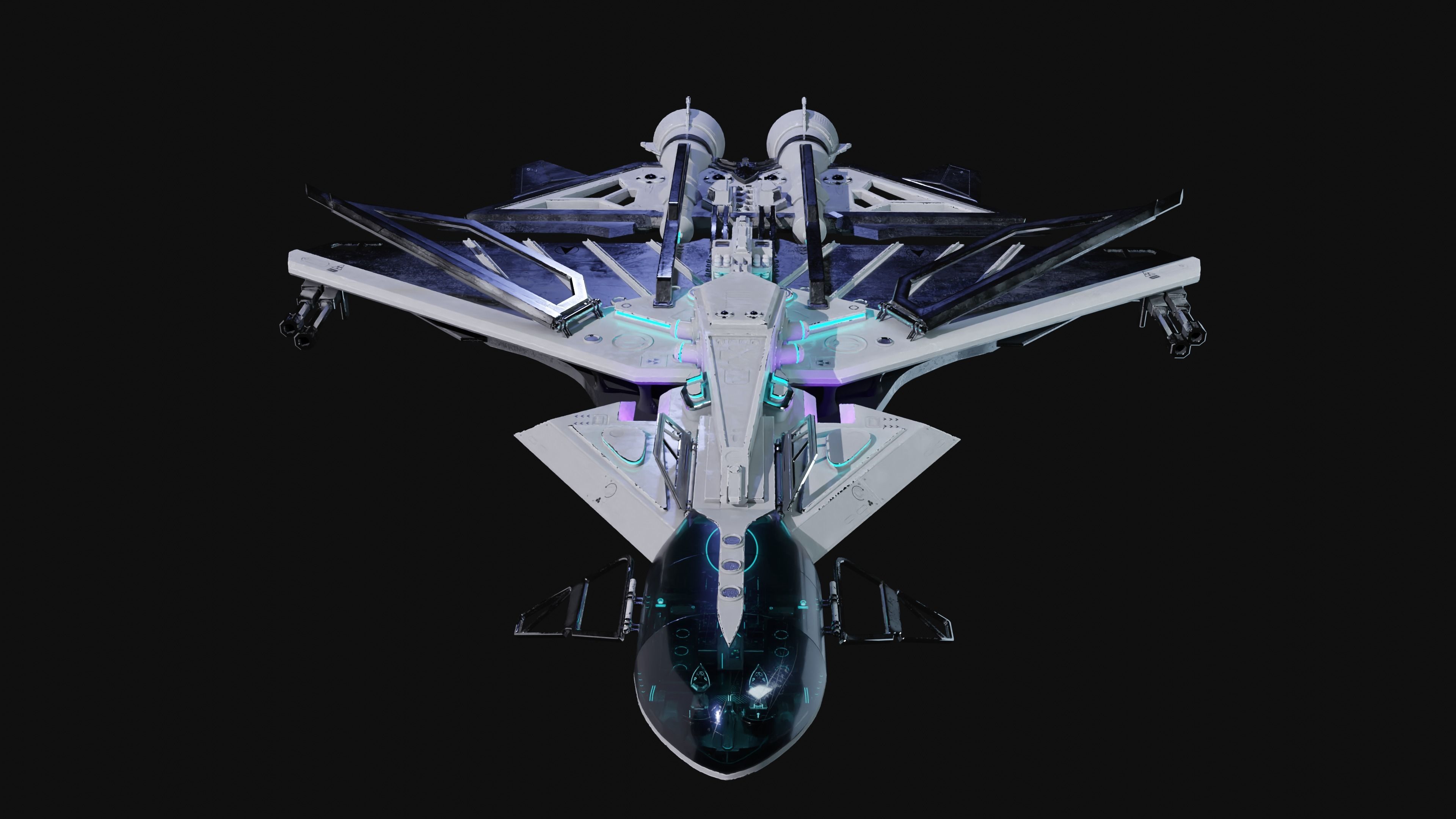 Spaceship with Cockpit Low-poly 3D model_15