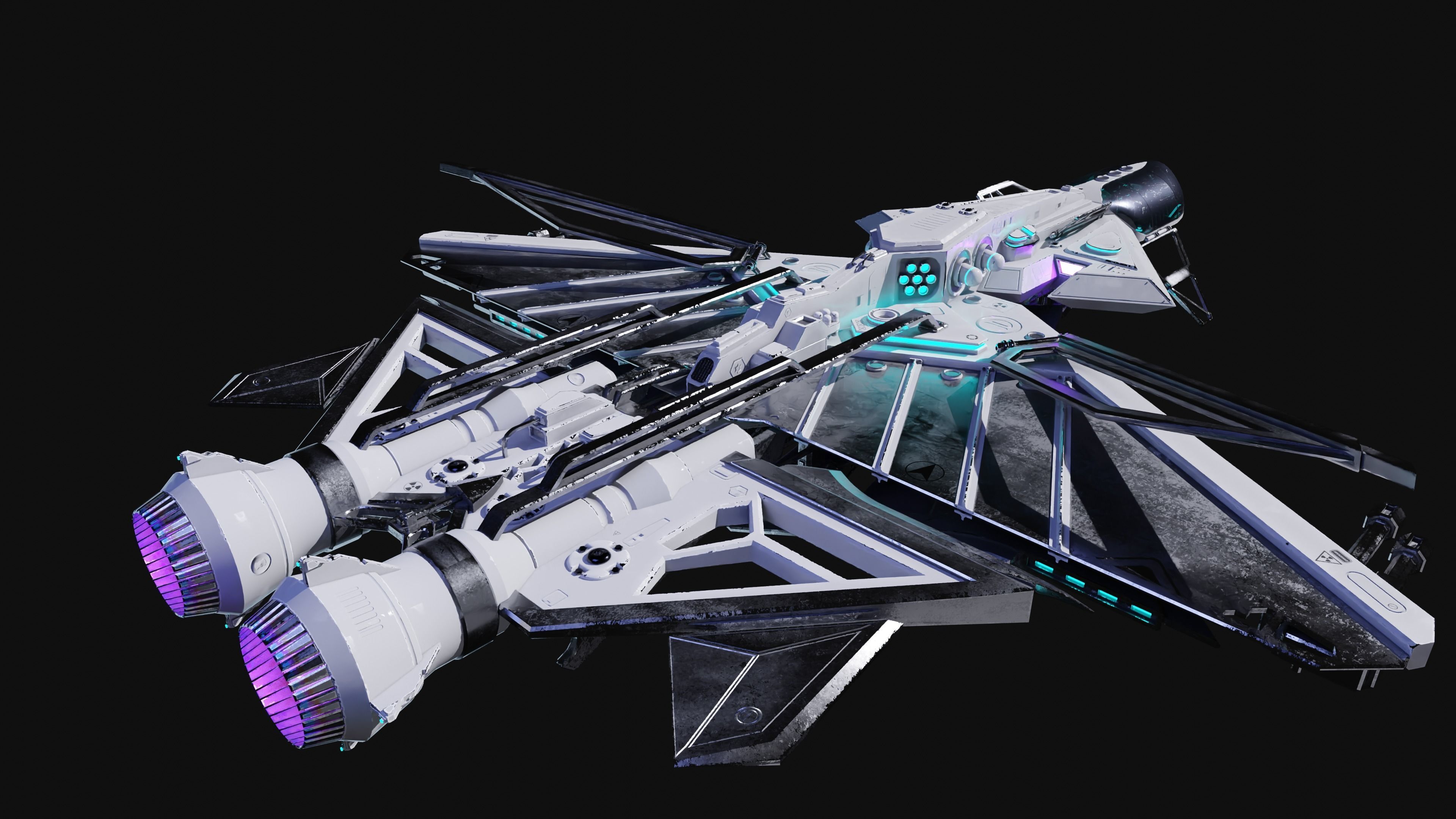 Spaceship with Cockpit Low-poly 3D model_17