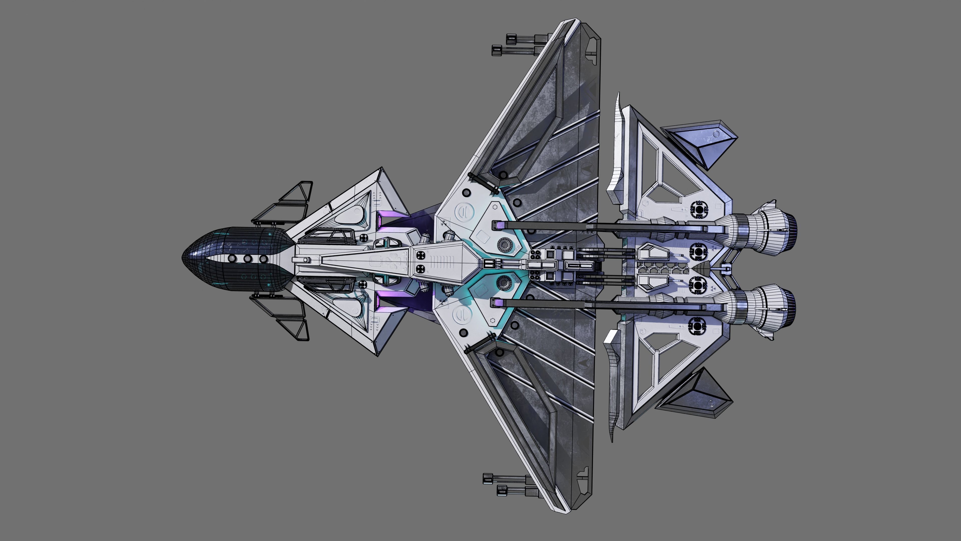 Spaceship with Cockpit Low-poly 3D model_45