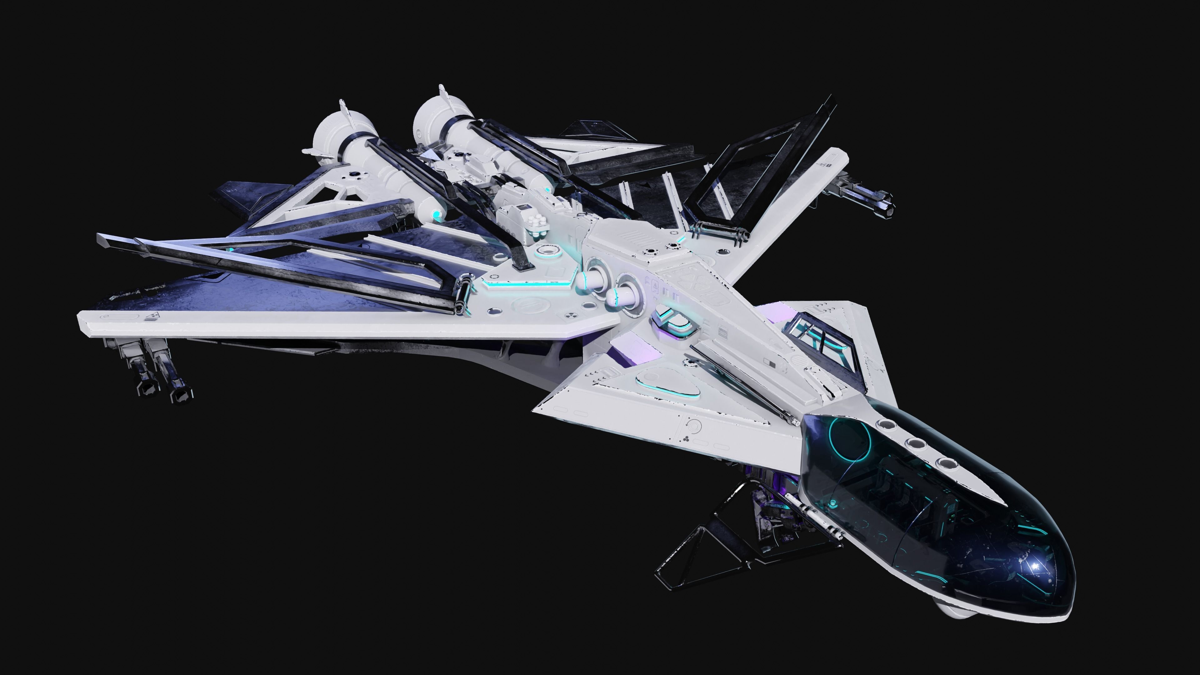 Spaceship with Cockpit Low-poly 3D model_10