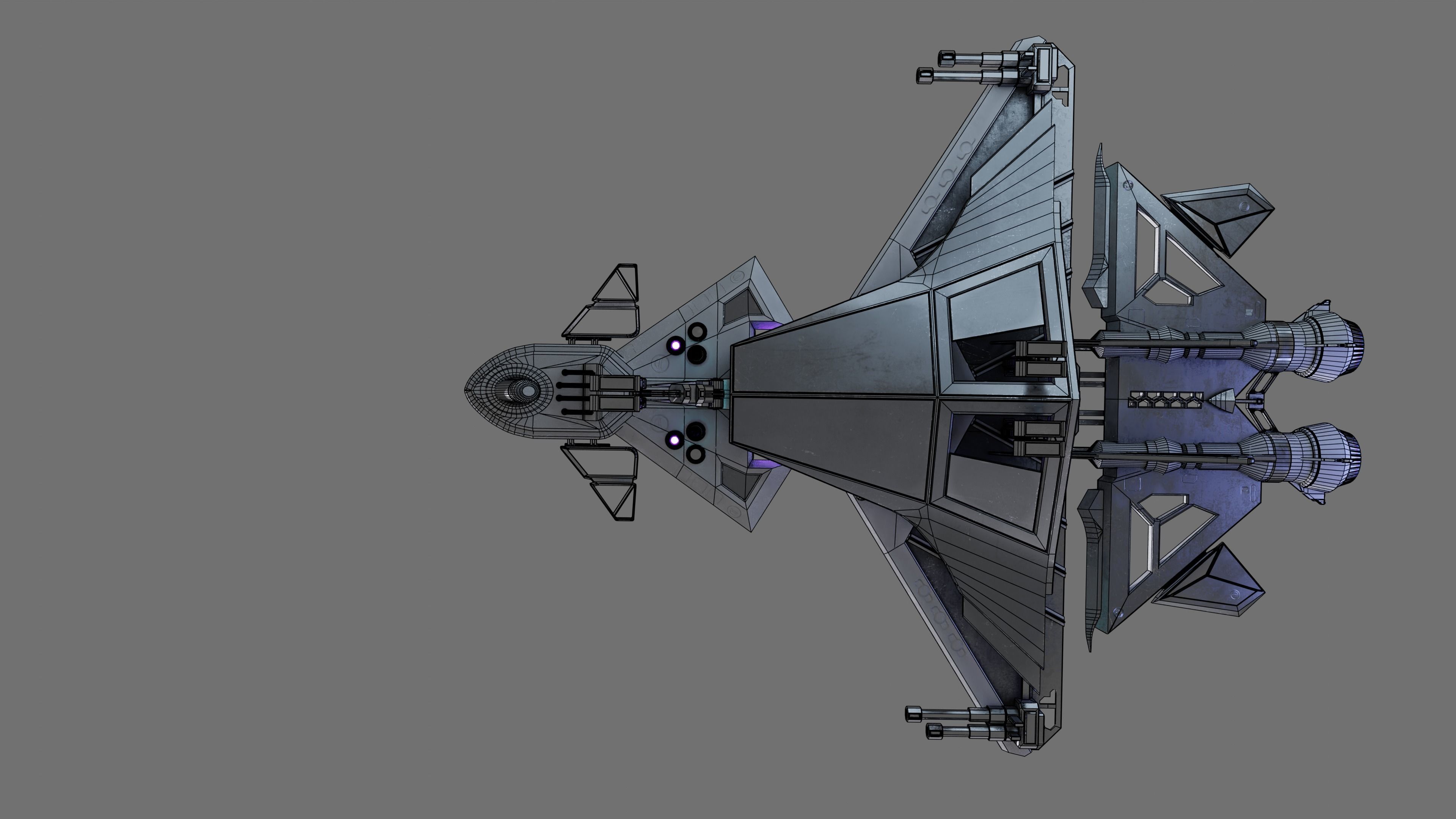 Spaceship with Cockpit Low-poly 3D model_46