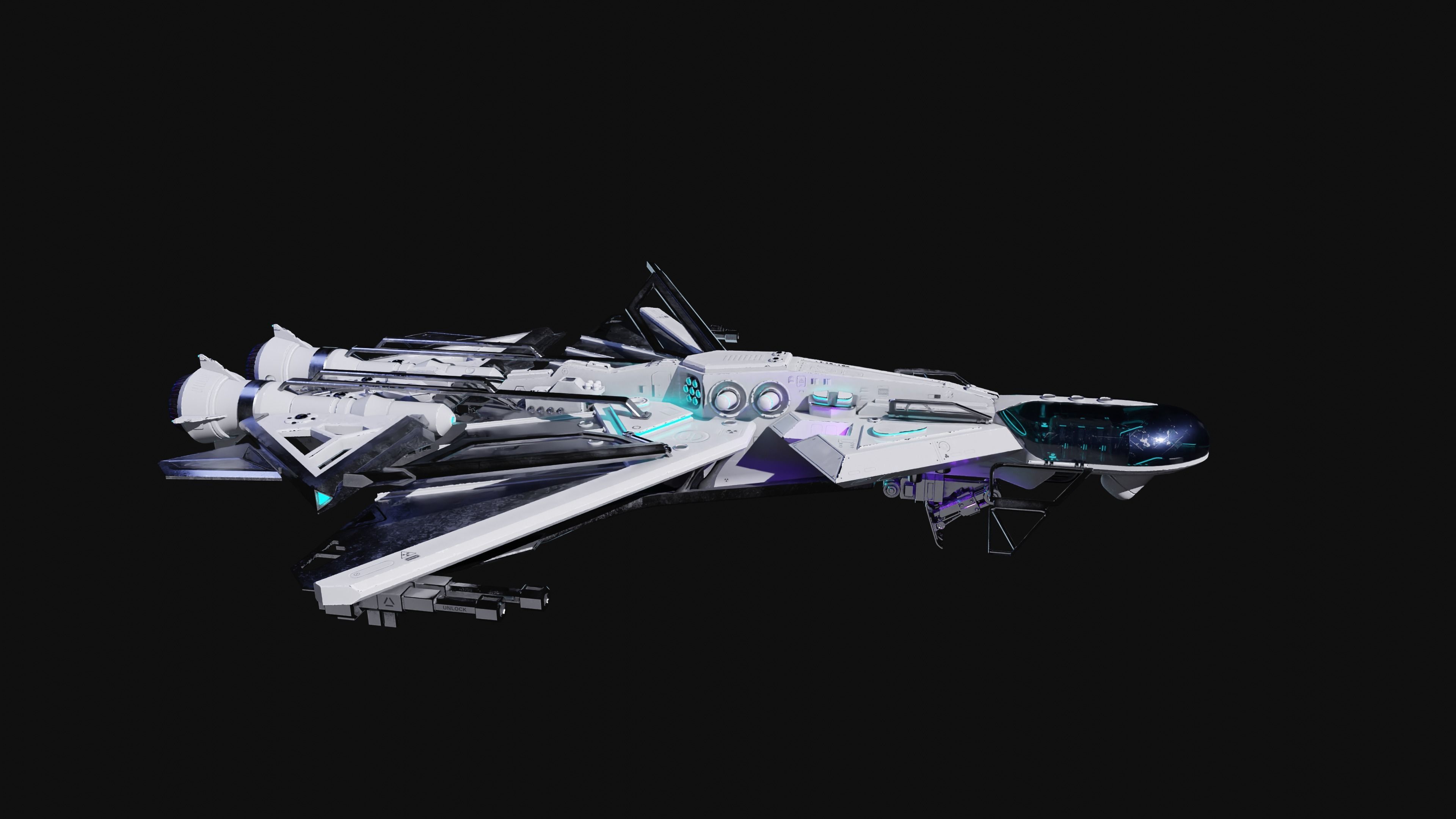 Spaceship with Cockpit Low-poly 3D model_19