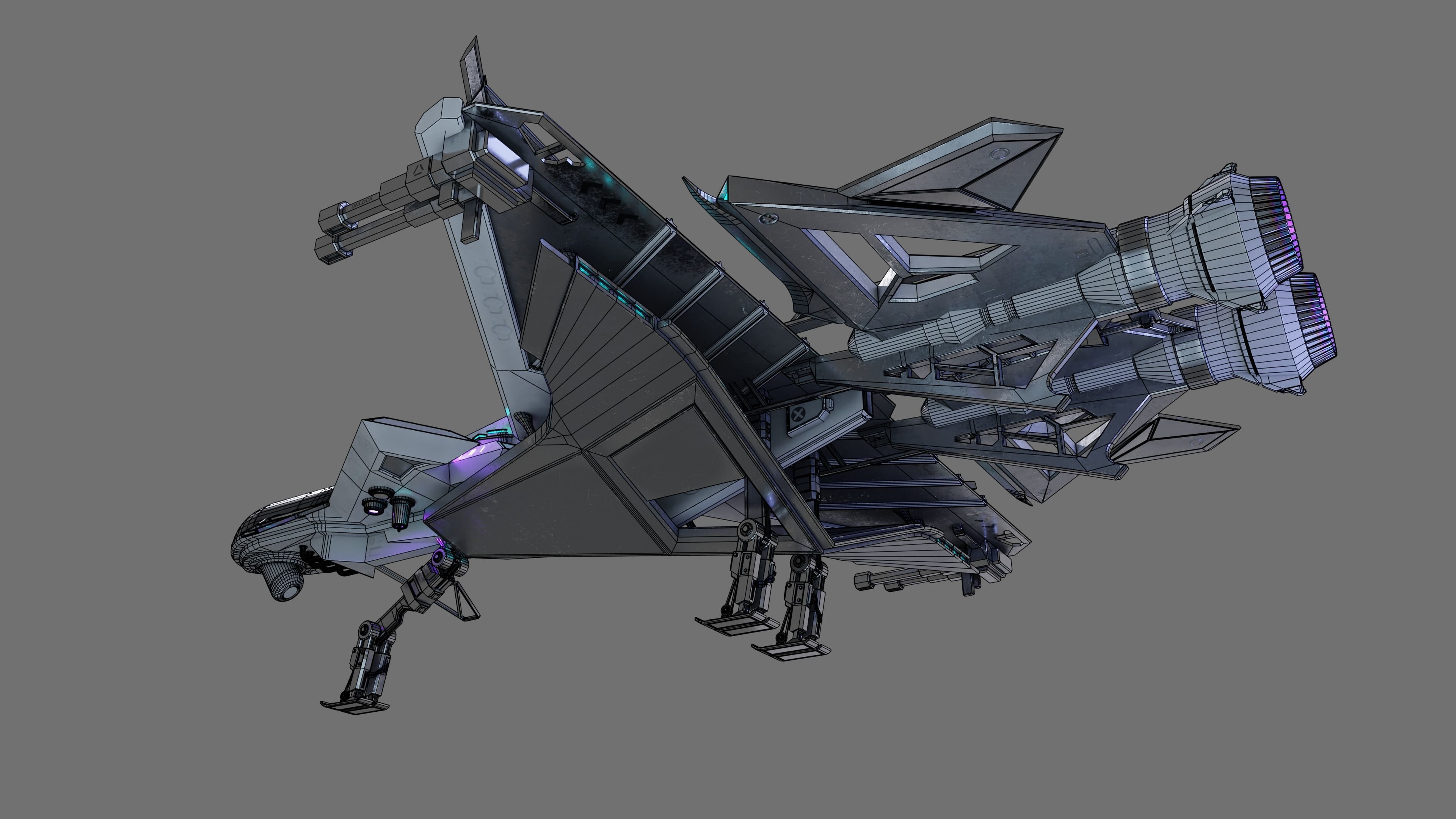 Spaceship with Cockpit Low-poly 3D model_43