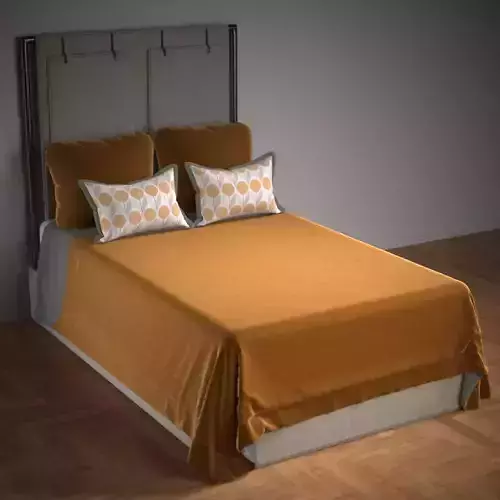Bed 4 with orange sheets and pillows