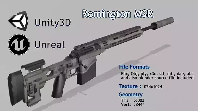 Remington Modular Sniper Rifle MSR Low-poly 3D model