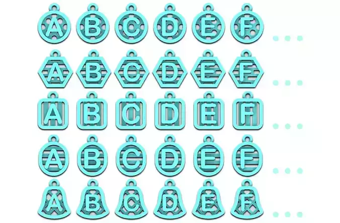 Initial letter charms - alphabet A-Z - 5 shapes