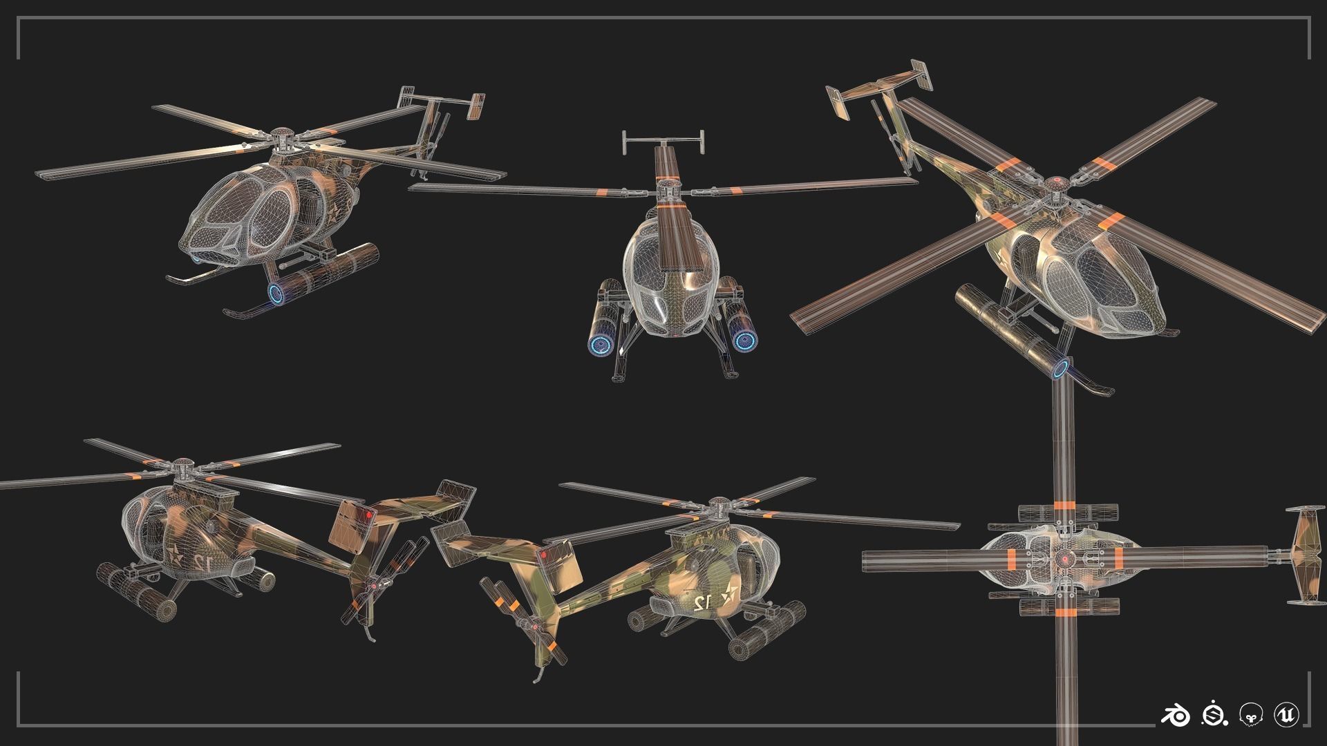 Military Helicopter Low-poly 3D model_4