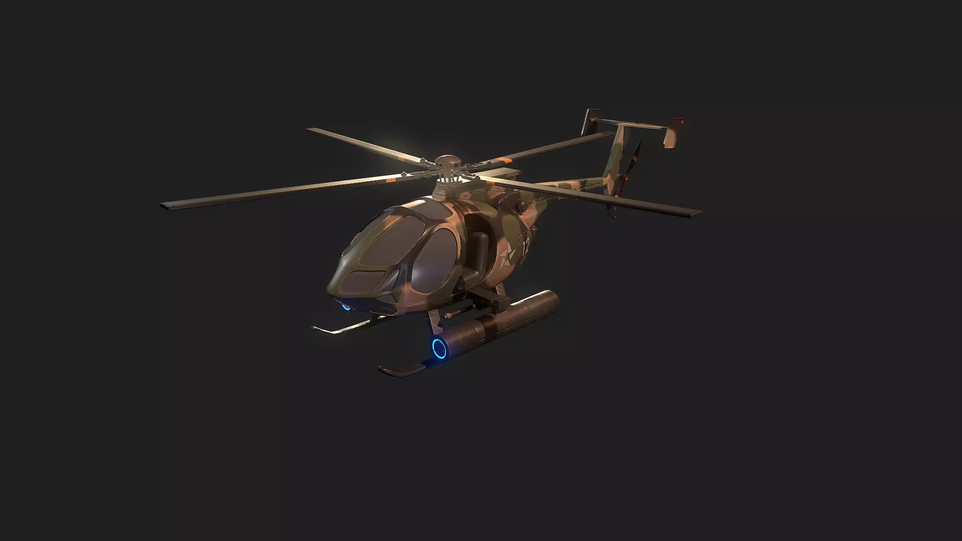 Military Helicopter Low-poly 3D model_0