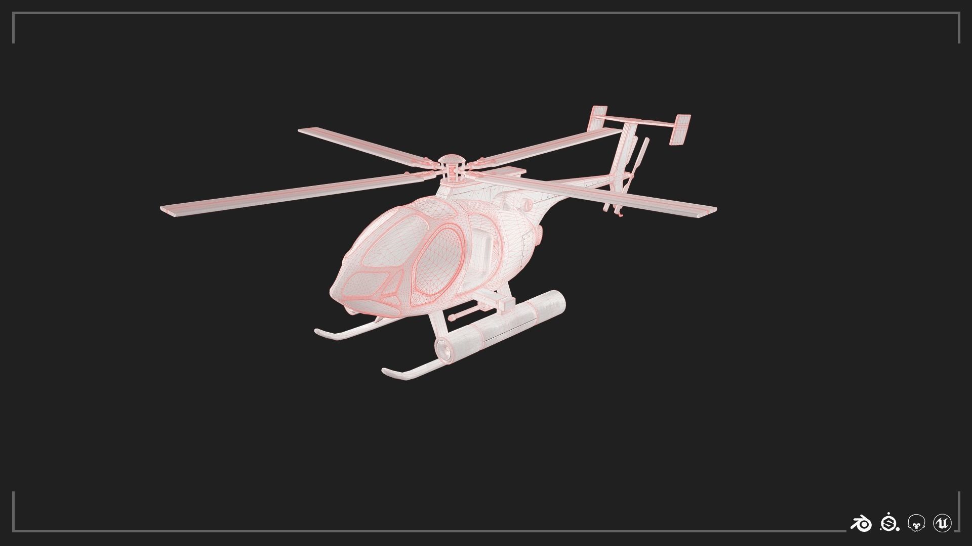 Military Helicopter Low-poly 3D model_9