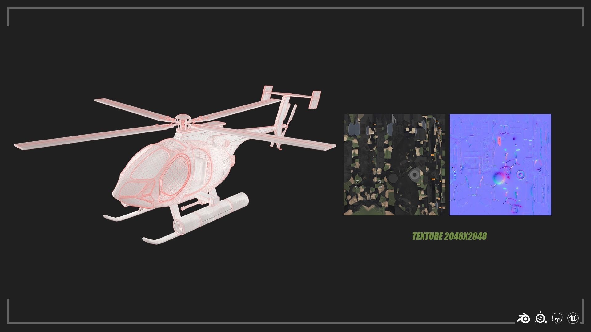 Military Helicopter Low-poly 3D model_5