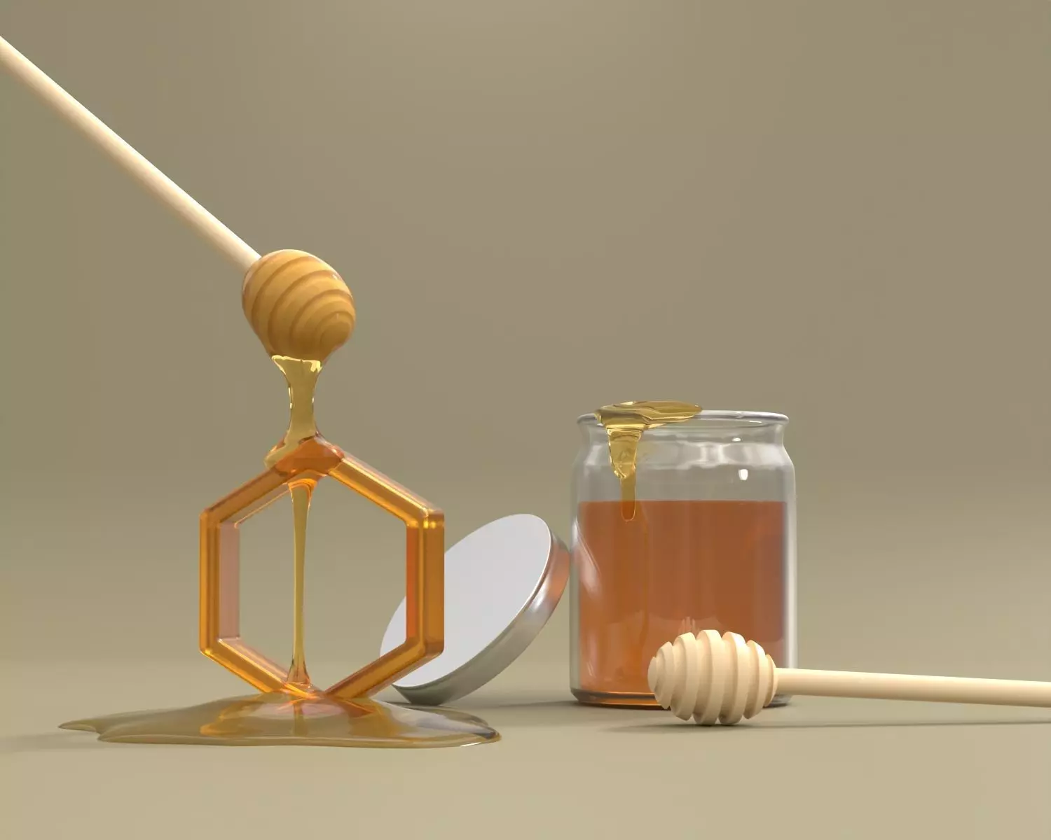 Honey Bottle and Honey Dipper Model 3D model_0