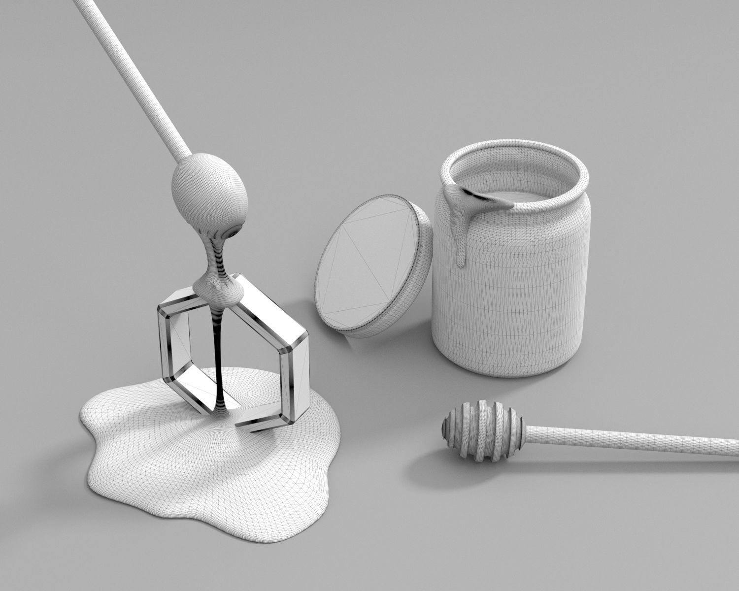 Honey Bottle and Honey Dipper Model 3D model CGTrader