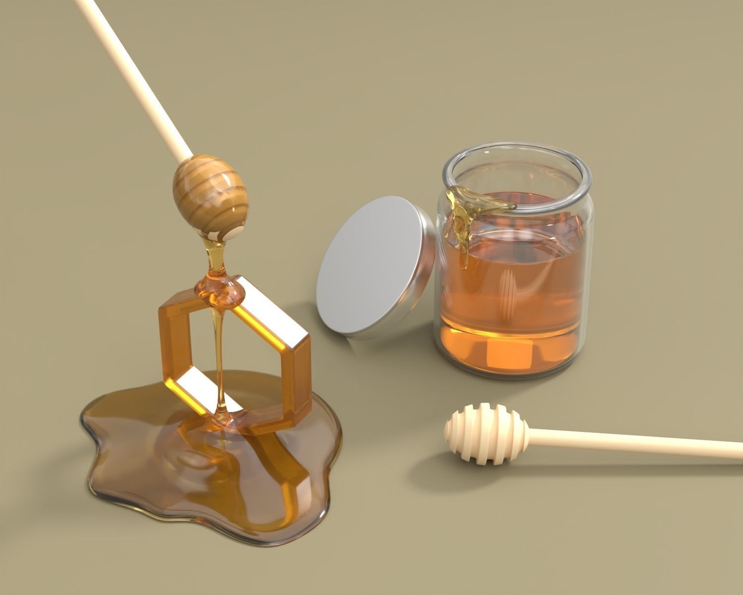 Honey Bottle and Honey Dipper Model 3D model_2