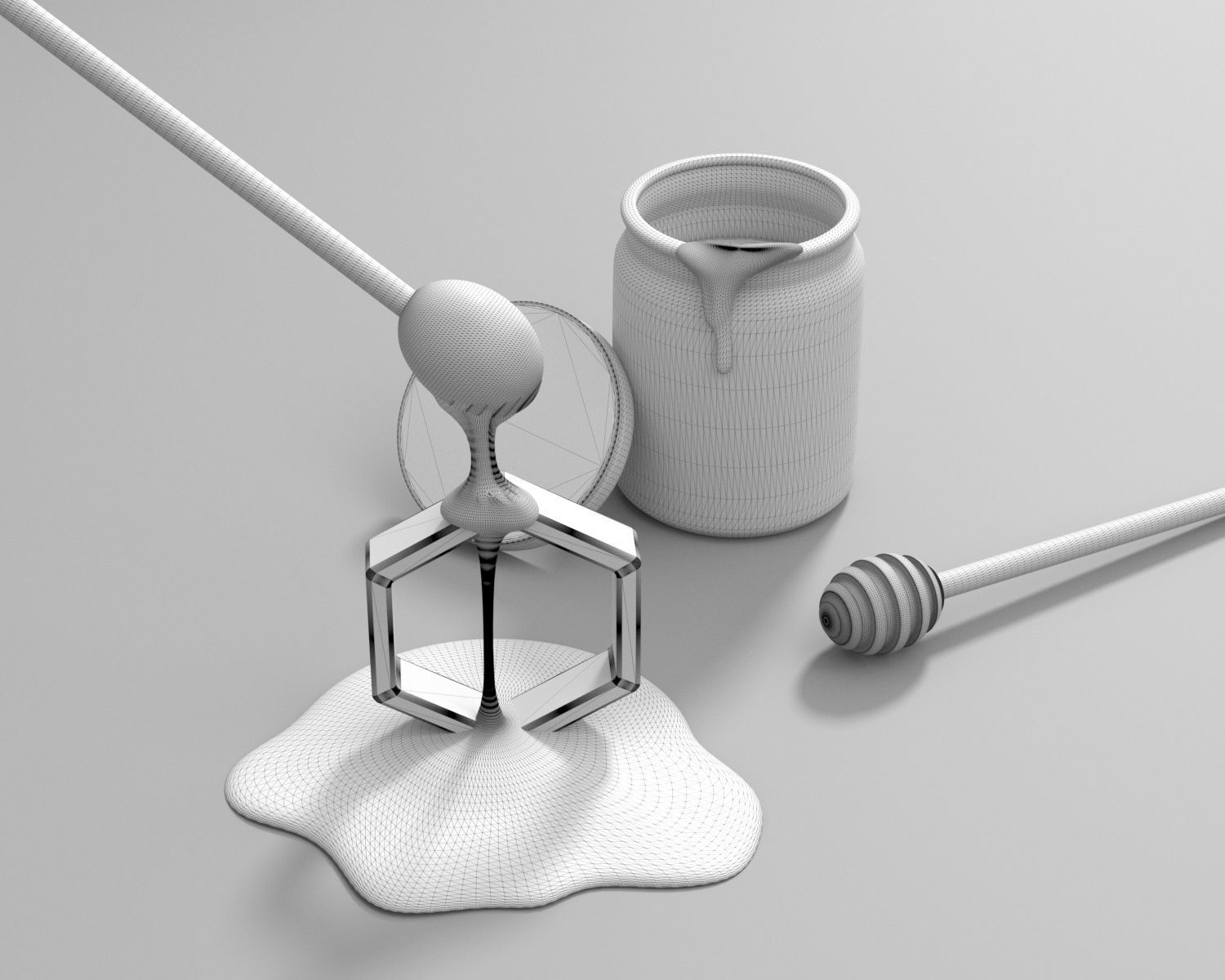 Honey Bottle and Honey Dipper Model 3D model_4