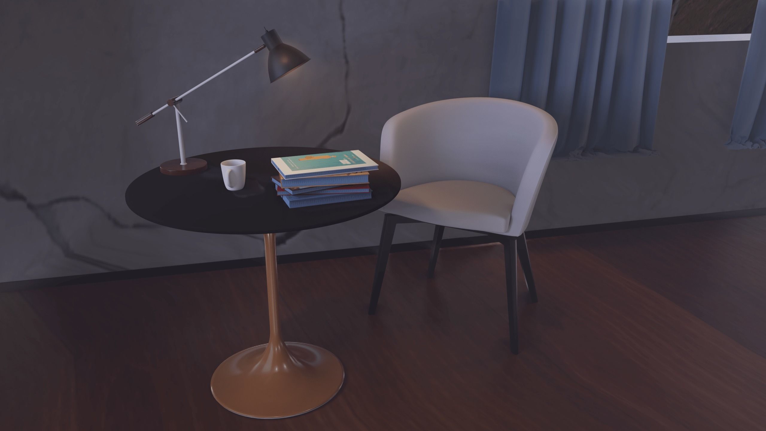 Bedroom with marble walls Low-poly 3D model_4