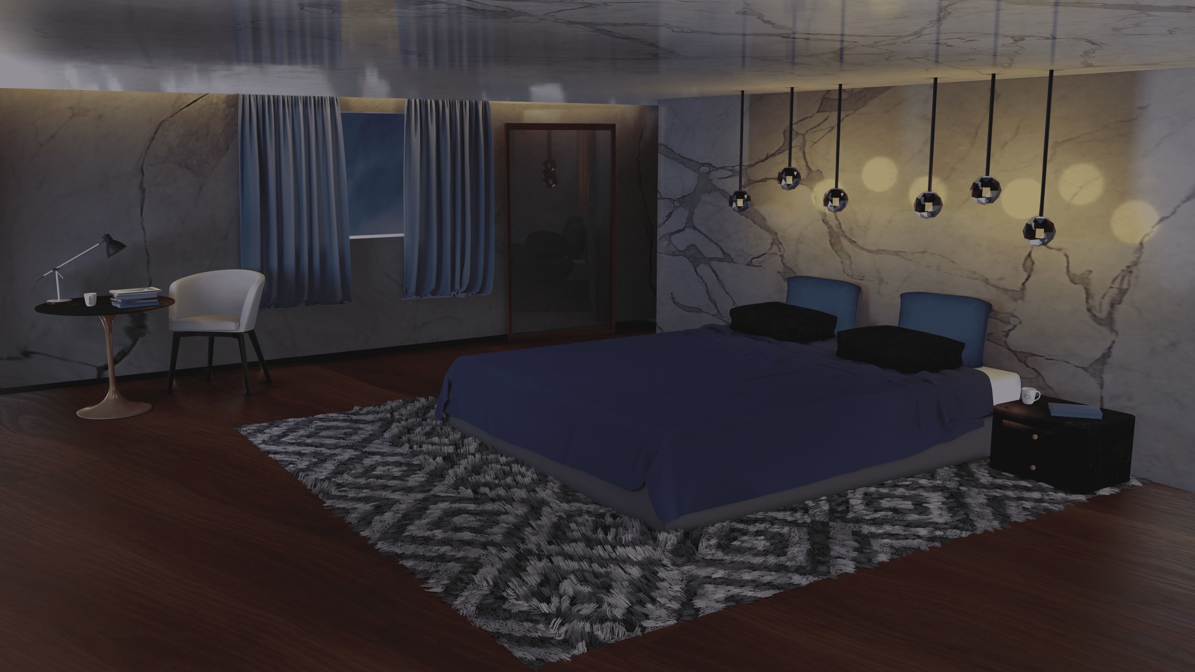 Bedroom with marble walls Low-poly 3D model_2