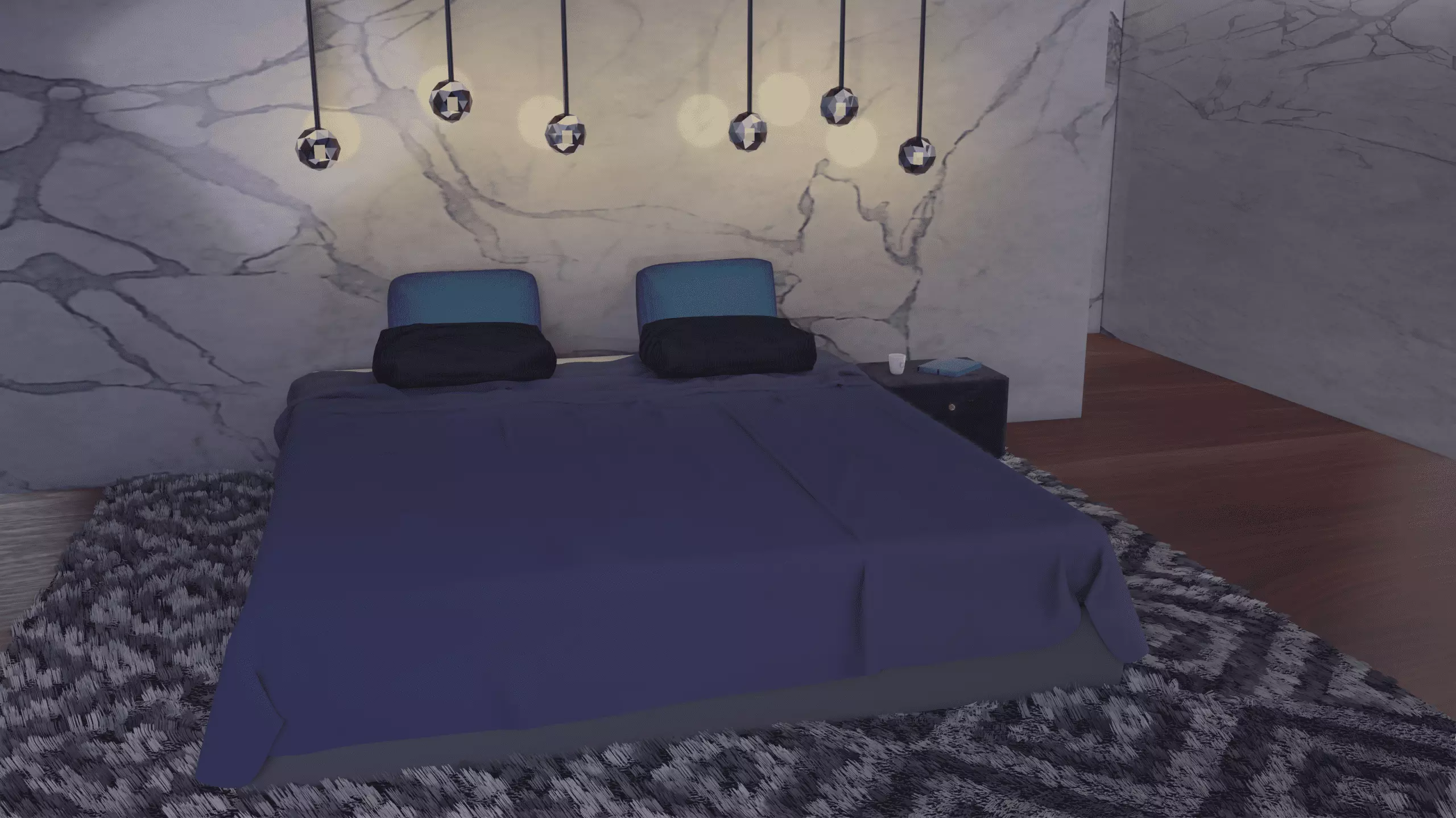 Bedroom with marble walls Low-poly 3D model_0
