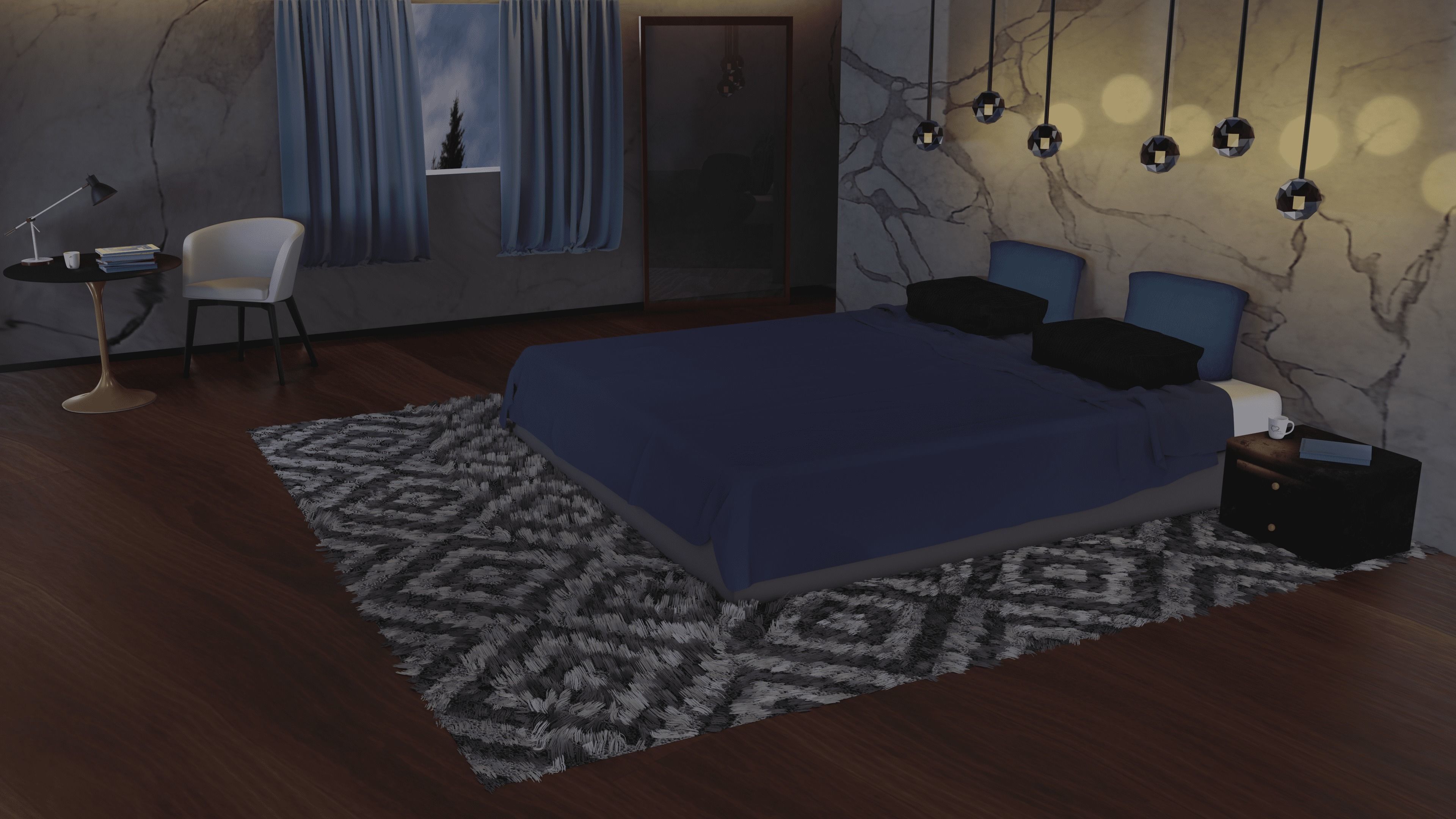 Bedroom with marble walls Low-poly 3D model_1